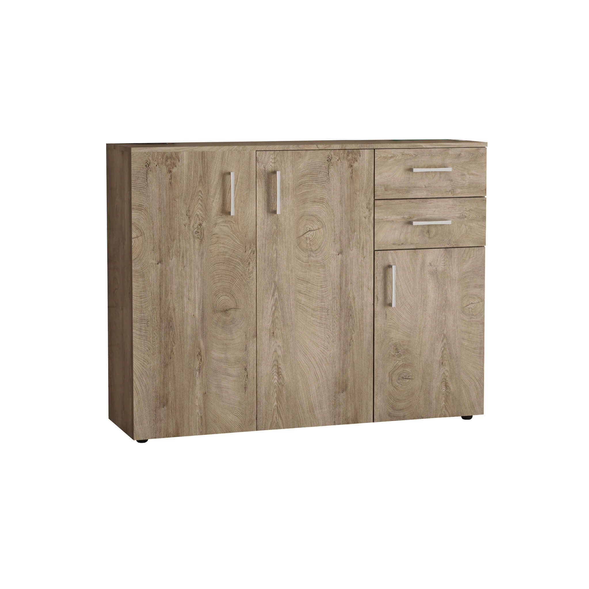 milani home - madia credenza moderna 2 cassetti e 3 ante, rovere chiaro, 106 x 36 x 83 cm