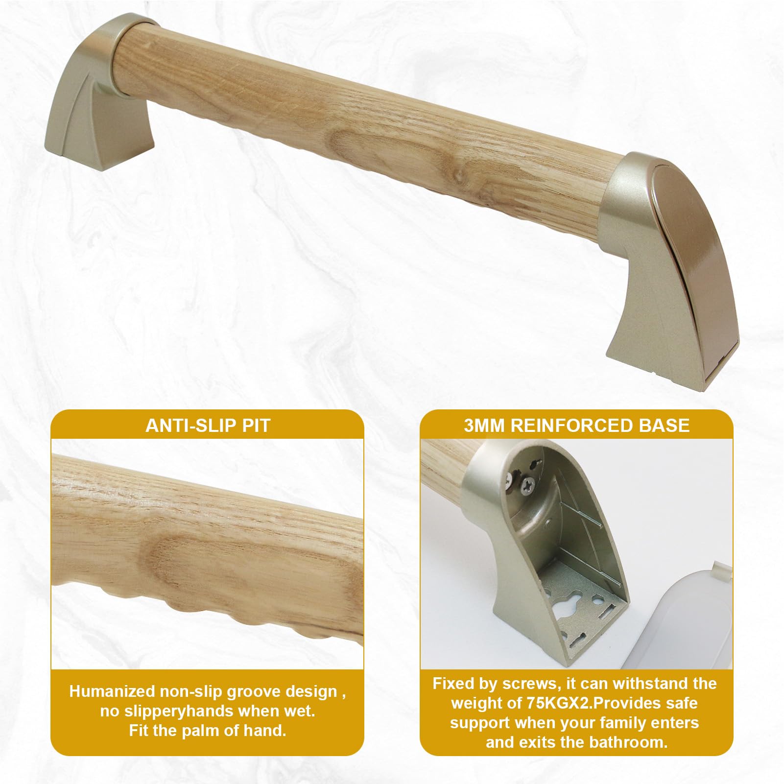 Asidero baño minusvalidos, Asa para Ducha Pared Antideslizante Agarraderas Baño 34cm/44cm/54cm Barra de Agarre Madera, Asidero de Ducha, Asa para Ancianos, Discapacitados(Size:44CM)