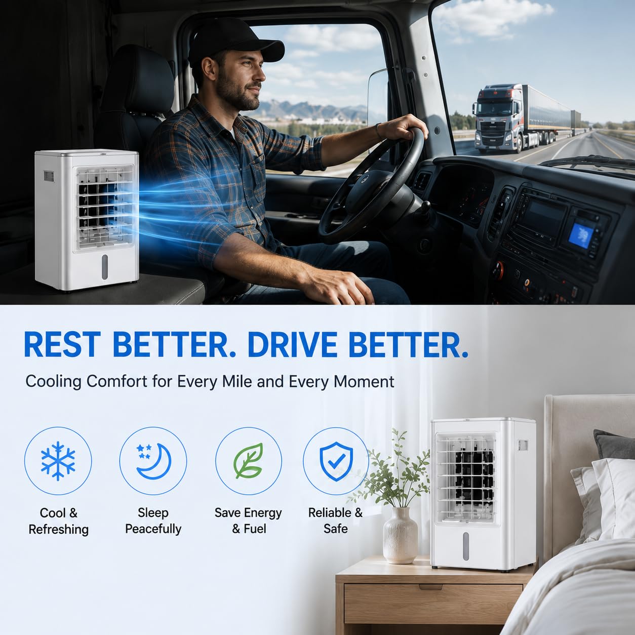 Raffrescatore d'aria portatile 12V/24V, mini condizionatore evaporativo 4 in 1 con serbatoio dell'acqua da 4 litri, ventilatore di raffreddamento con telecomando per camion e camper car&home-12V