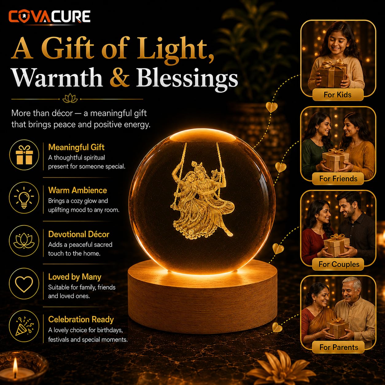 Radha Krishna Swing Crystal Ball Night Lamp - USB LED -6