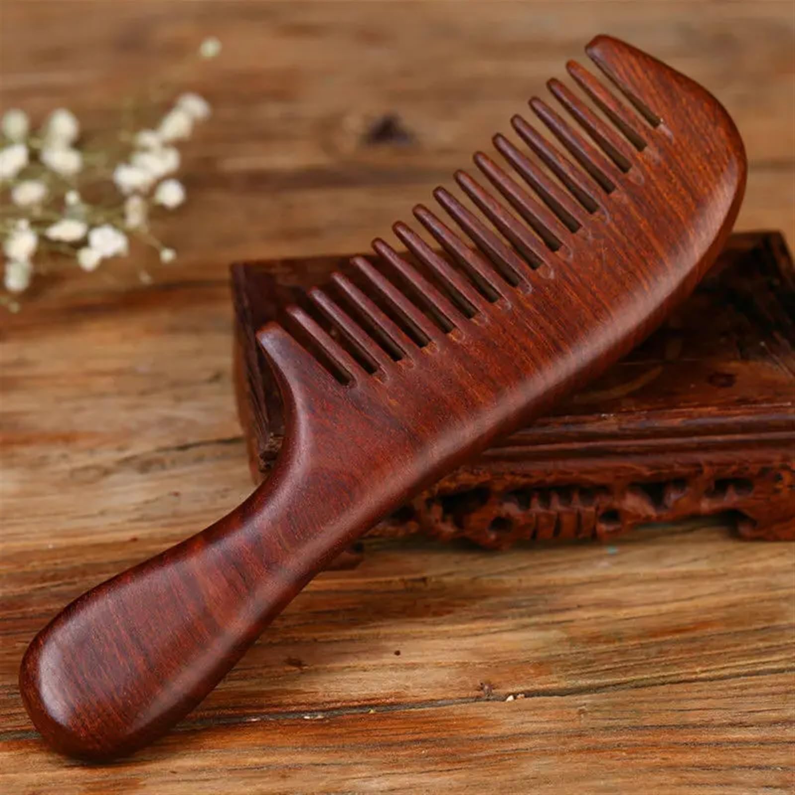 Handmade: naturalne drewno sandałowe grzebienie do włosów antystatyczny zapach drewna naturalny rozczesywanie włosów drewniany grzebień (rozmiar: czarny księżyc)