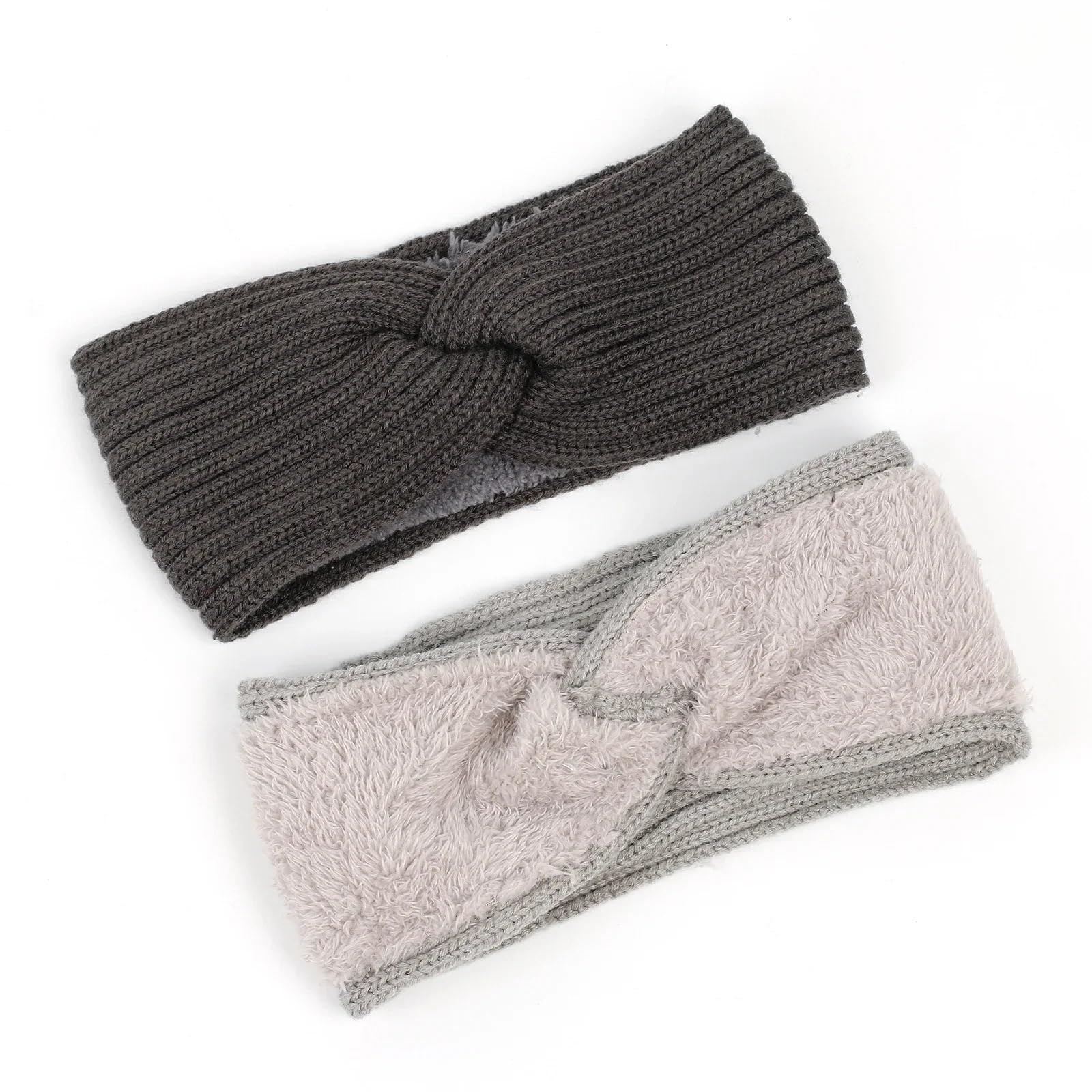 Diadema cruzada tejida ancha de invierno for mujer, turbante elástico for Yoga, gorros cálidos felpa, accesorios for el cabello, 2 uds Para Mujer(Light gray)