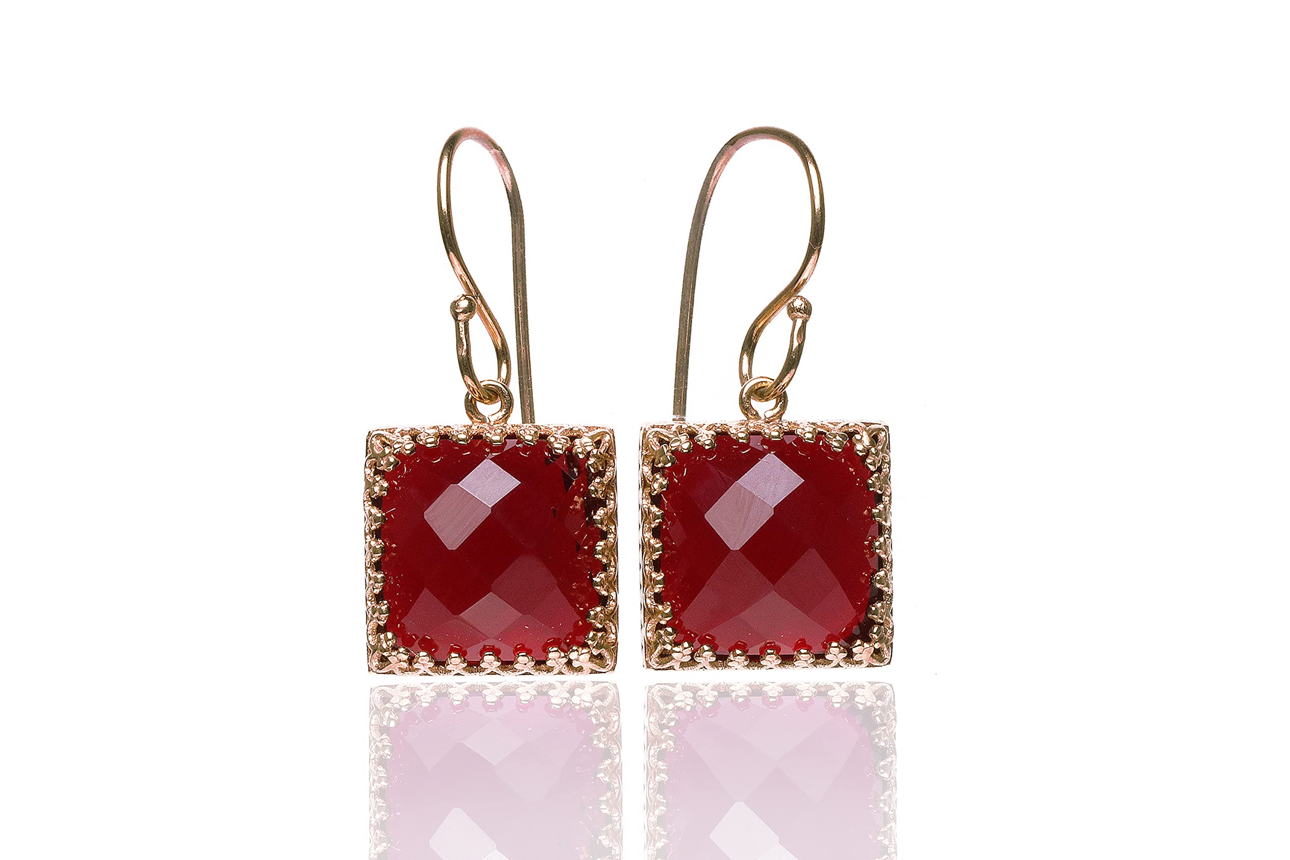 Pendientes Granate Hechos a Mano - Pendientes Cuadrados Piedra de Nacimiento para Mujeres - Joyas Moda, Joyas Regalo, Joyas Personalizadas - Pendientes para Boda, Fiestas, Ropa Casual - con Caja Joyas