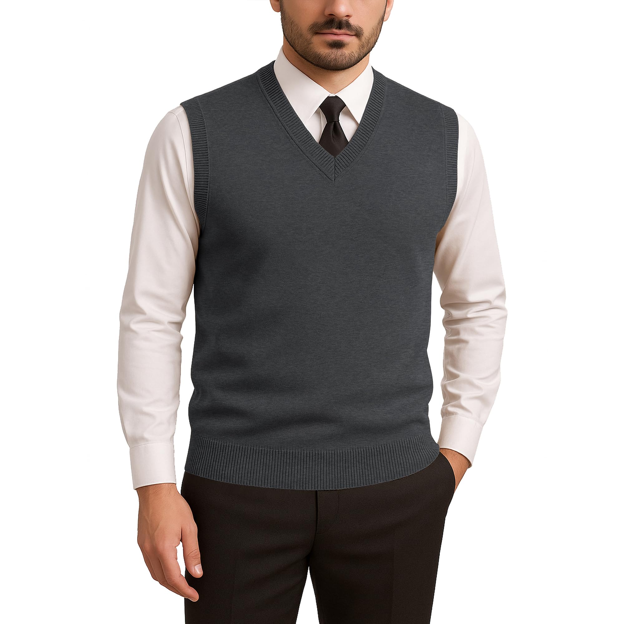 Men’s V-Neck Sleeveless Sweater Vest – Solid Black Knit Vest for Men, Classic Pullover Style, Mens Sweater Vest