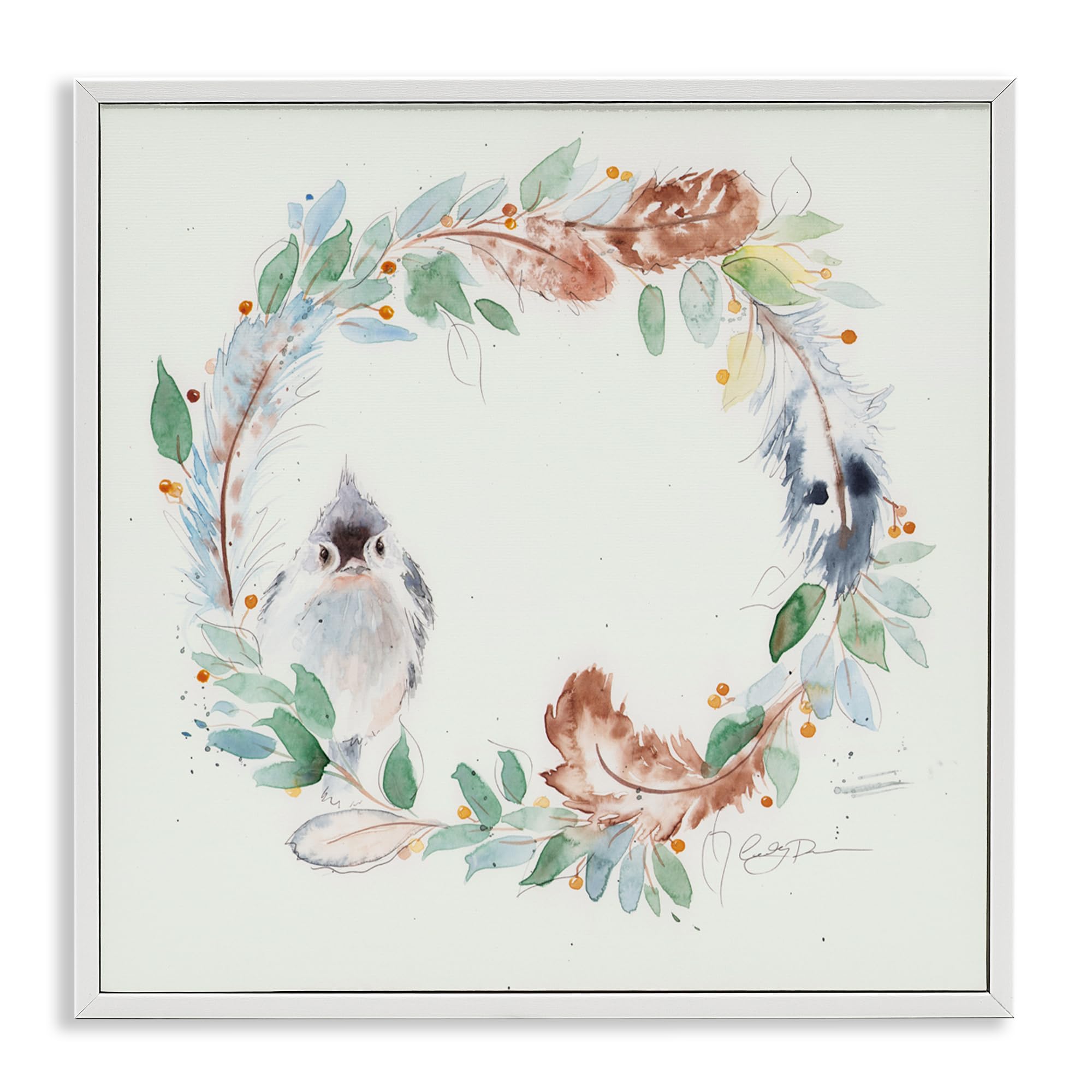 Stupell Industries Wispy Bird & Botanical Wreath Gray Framed Giclee Art, design by Cady Driver, 24 x 24