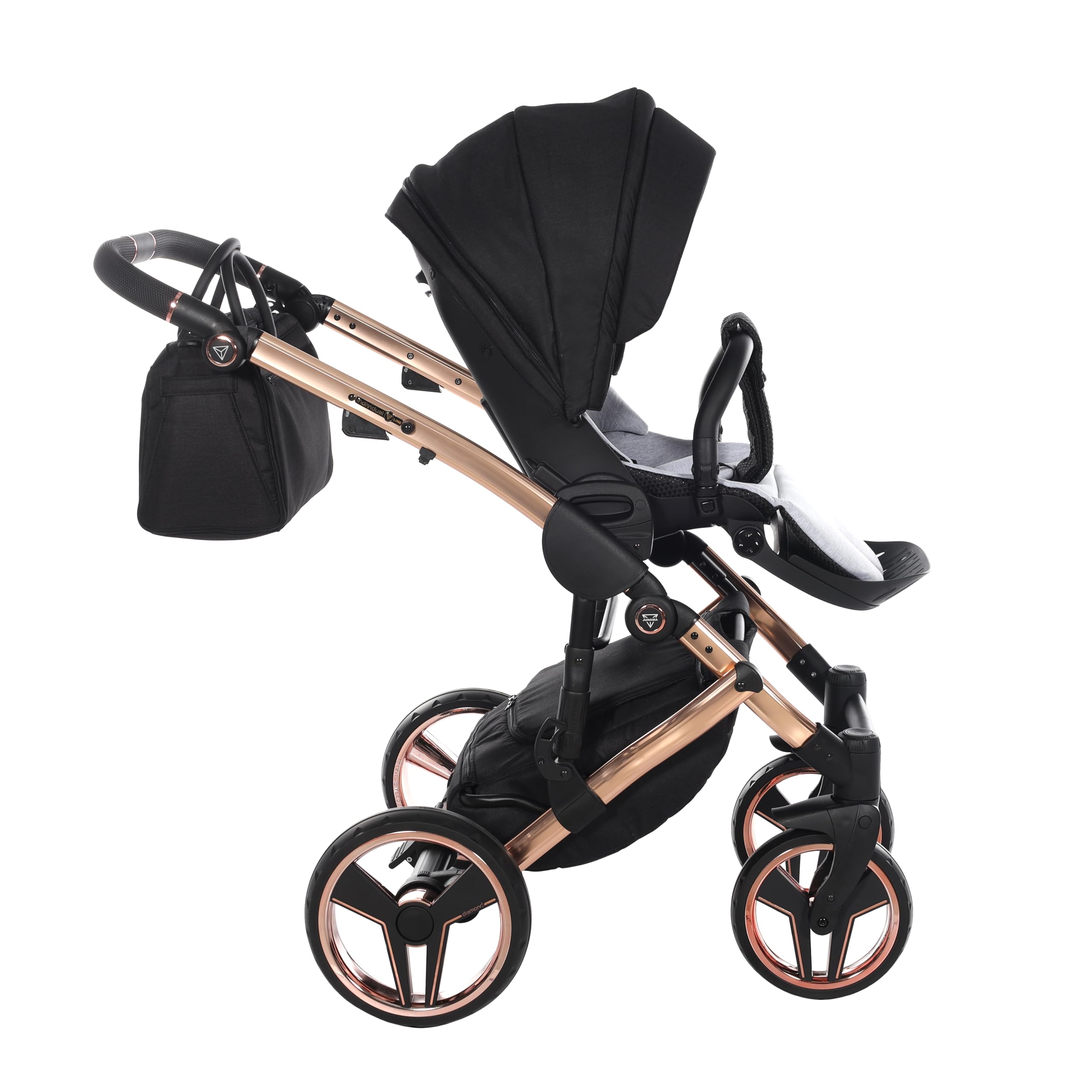 Junama Passeggino TRIO Diamond S 03 Nero e Rame - 2in1 3in1 4in1 + ombrellino (3 in 1 con Seggiolino Auto)