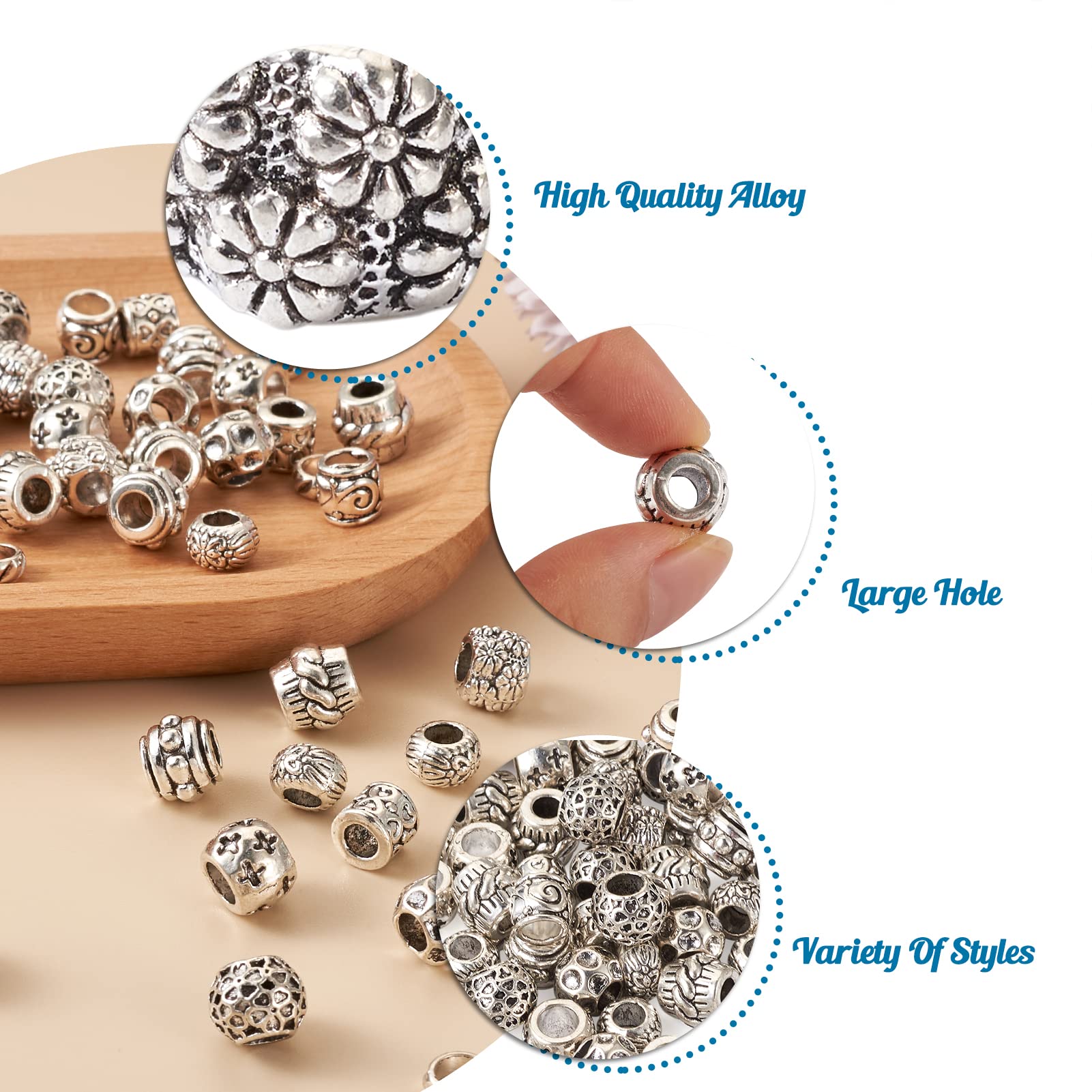 Perline In Ottone Antico Argento Tibetano 6 Mm (100 Pezzi - Foto 11