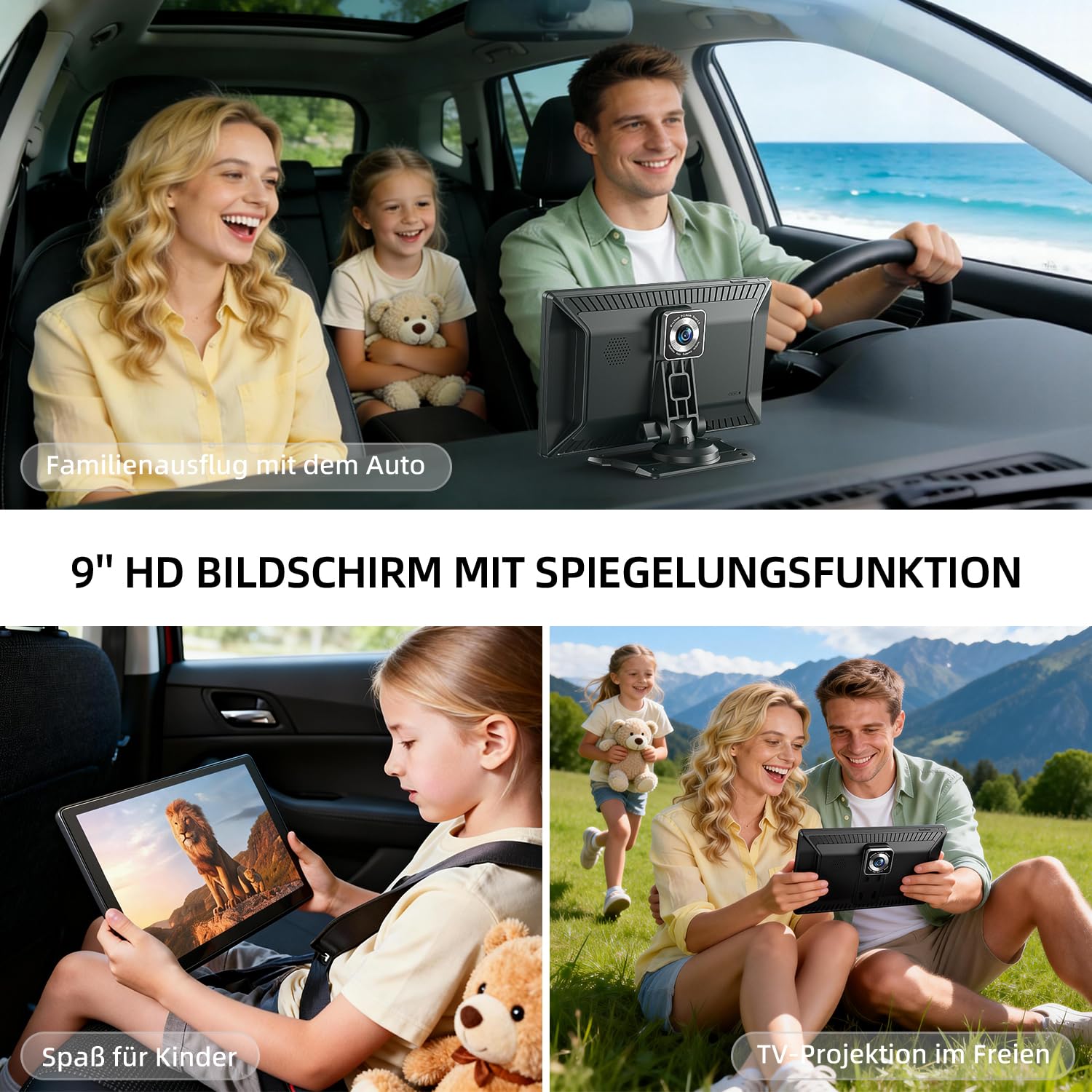 eRapta 9'' Carplay Display für Apple CarPlay & Android Auto, Wireless,4K Dashcam mit 1080P IP69 Rückfahrkamera,Bluetooth, Sprachsteuerung,Mirror Link,GPS-Navigation, FM/AUX