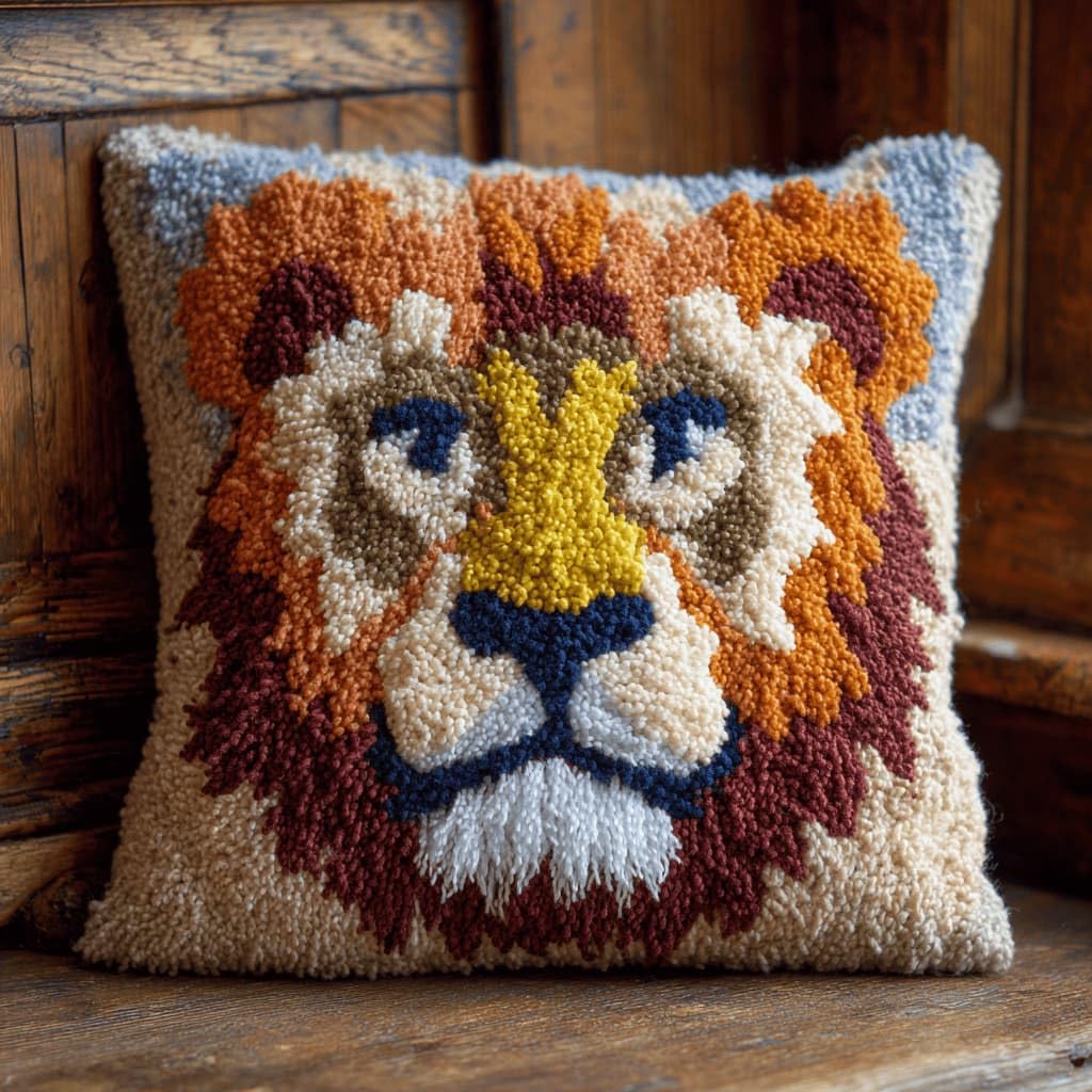 Kitquiver Beginner Latch Hook Cushion Kit,Lion Decor Pillow Cover 43X43Cm