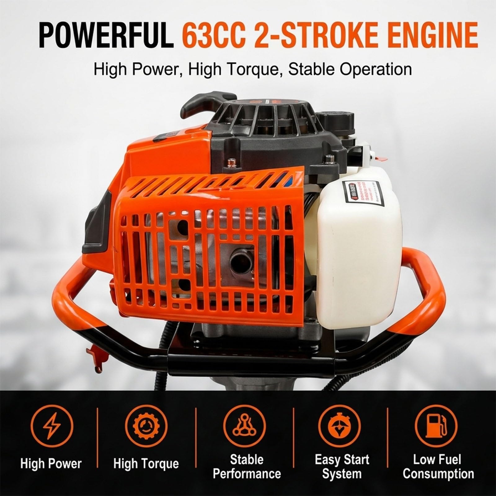 Ahoyador a Gasolina 63CC, Perforadora de Tierra con Set de 3 Brocas y 3 Extensiones, Motor de Alta Potencia para Postes de Cercas y Agricultura, Kit de Herramientas