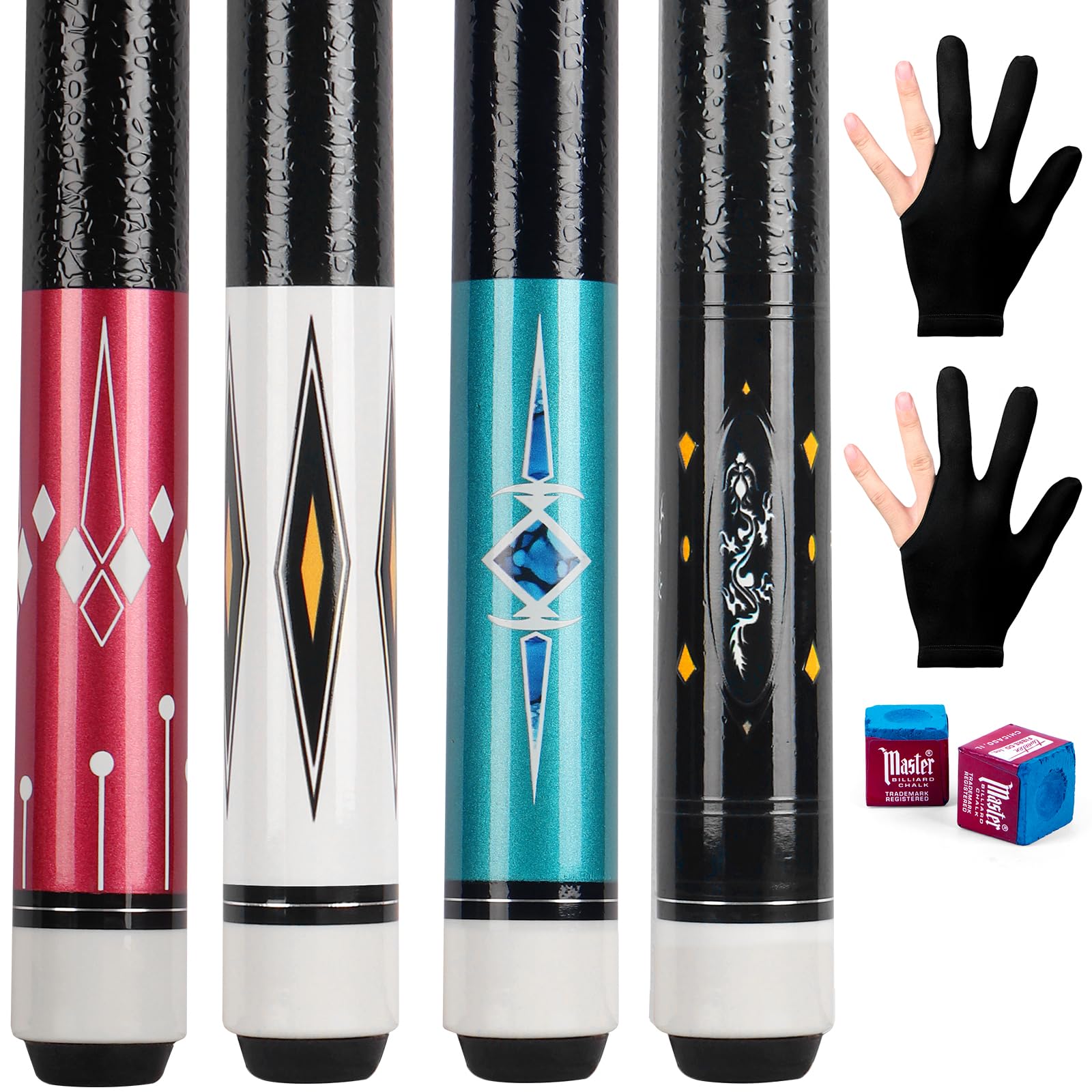 Lotmusic Billard-Queue-Set, 1/2 geteilt, abnehmbare Billardqueue-Sticks, Gewicht 510-595 g, Hartholz, Kanada-Ahorn, Pool-Queue-Stick für Billard-Fans