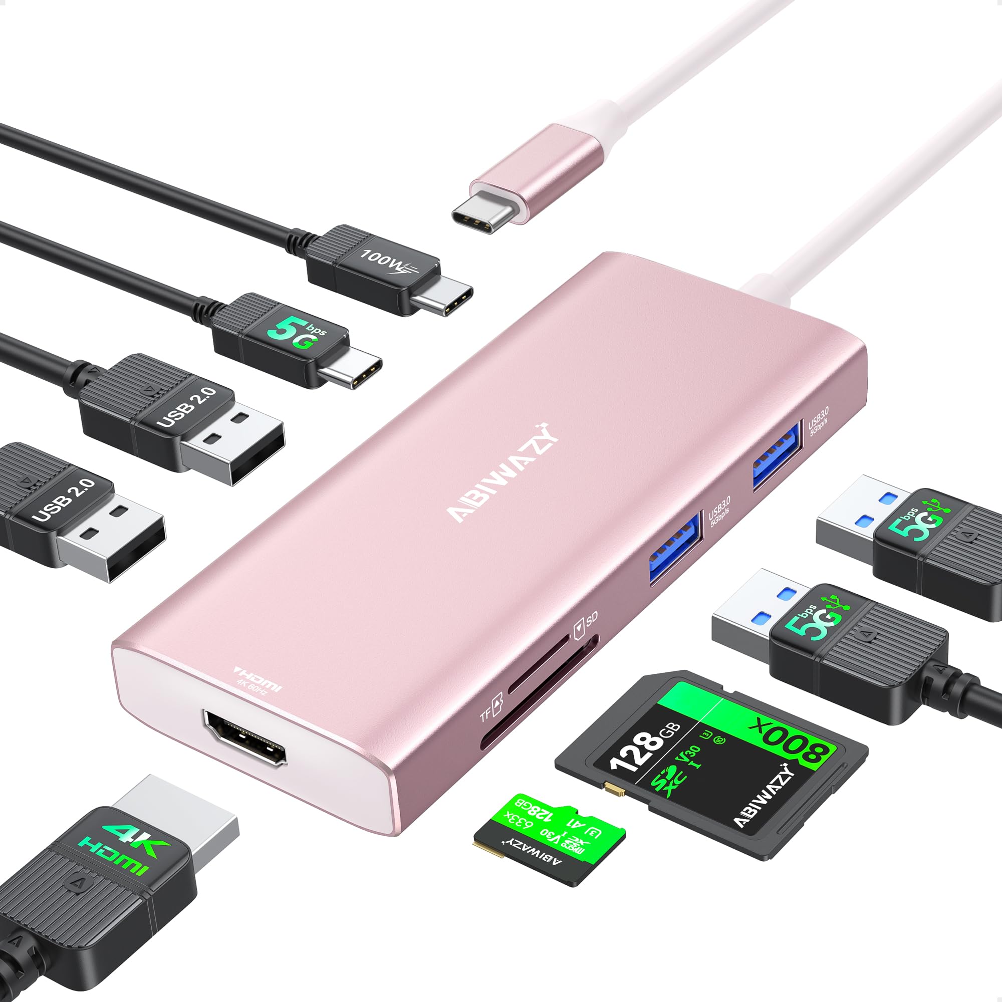 USB C Hub HDMI, ABIWAZY 9 in 1 Mac Adapter for MacBook Pro/Air