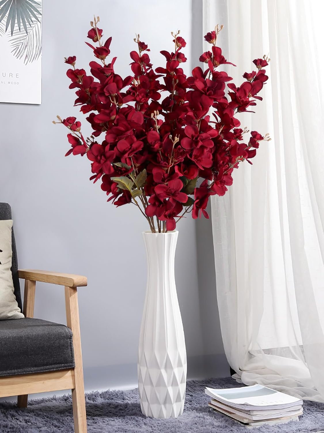 6PCS 35.43'' Red Delphinium Artificial Flower Faux Larkspur Silk Flowers Long Stem Blossoms Flowers for Tall Vase Floral Arrangements Home Table Wedding Decor(Red) - Image 5