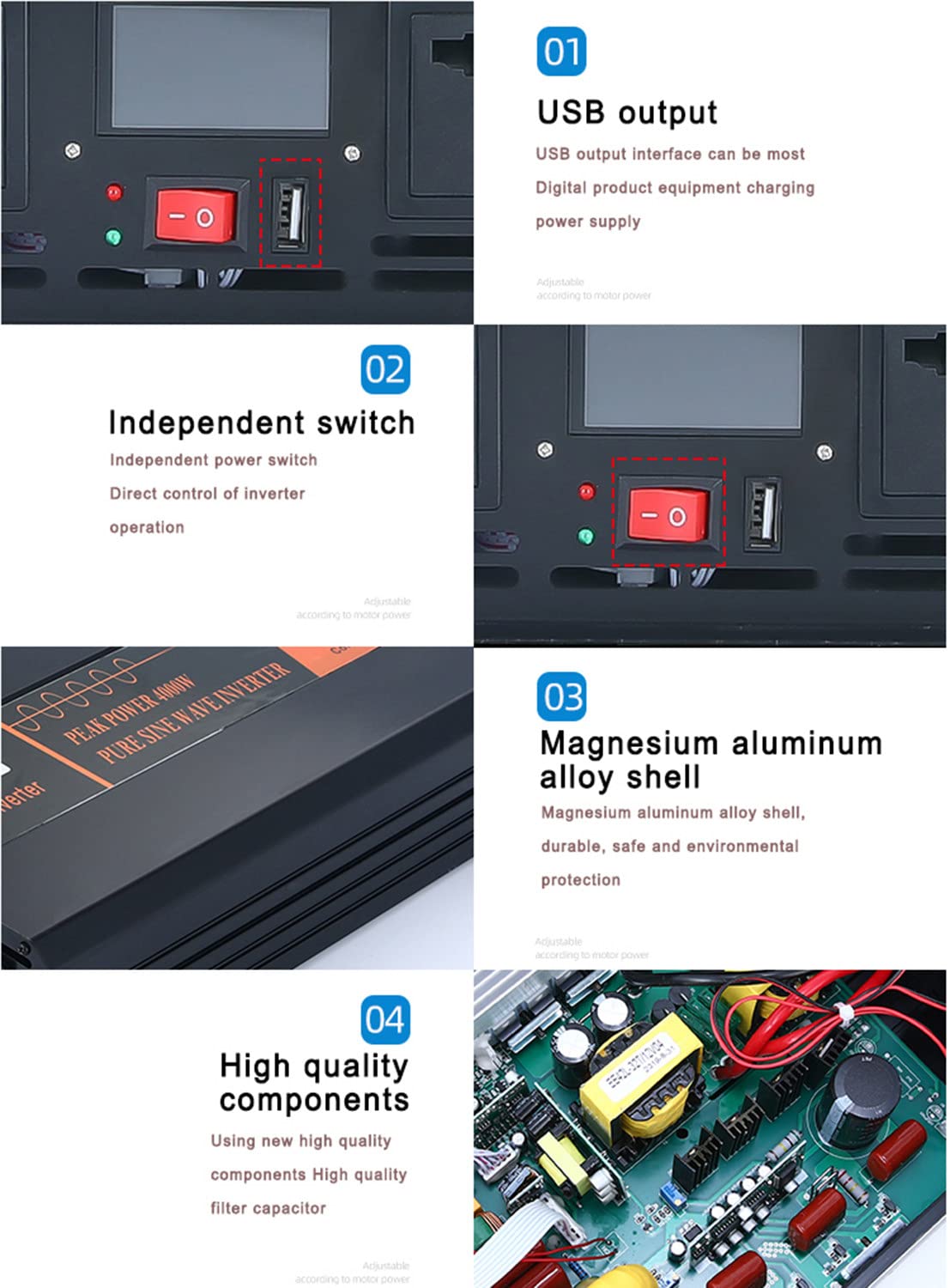 2000W 3000W 4000W 5000W falownik czysta fala sinusoidalna 12V 24V 48V do 230V przetwornica napięcia samochodowego przetwornica napięcia z ekranem LCD i 2 portami USB,5000W-12V