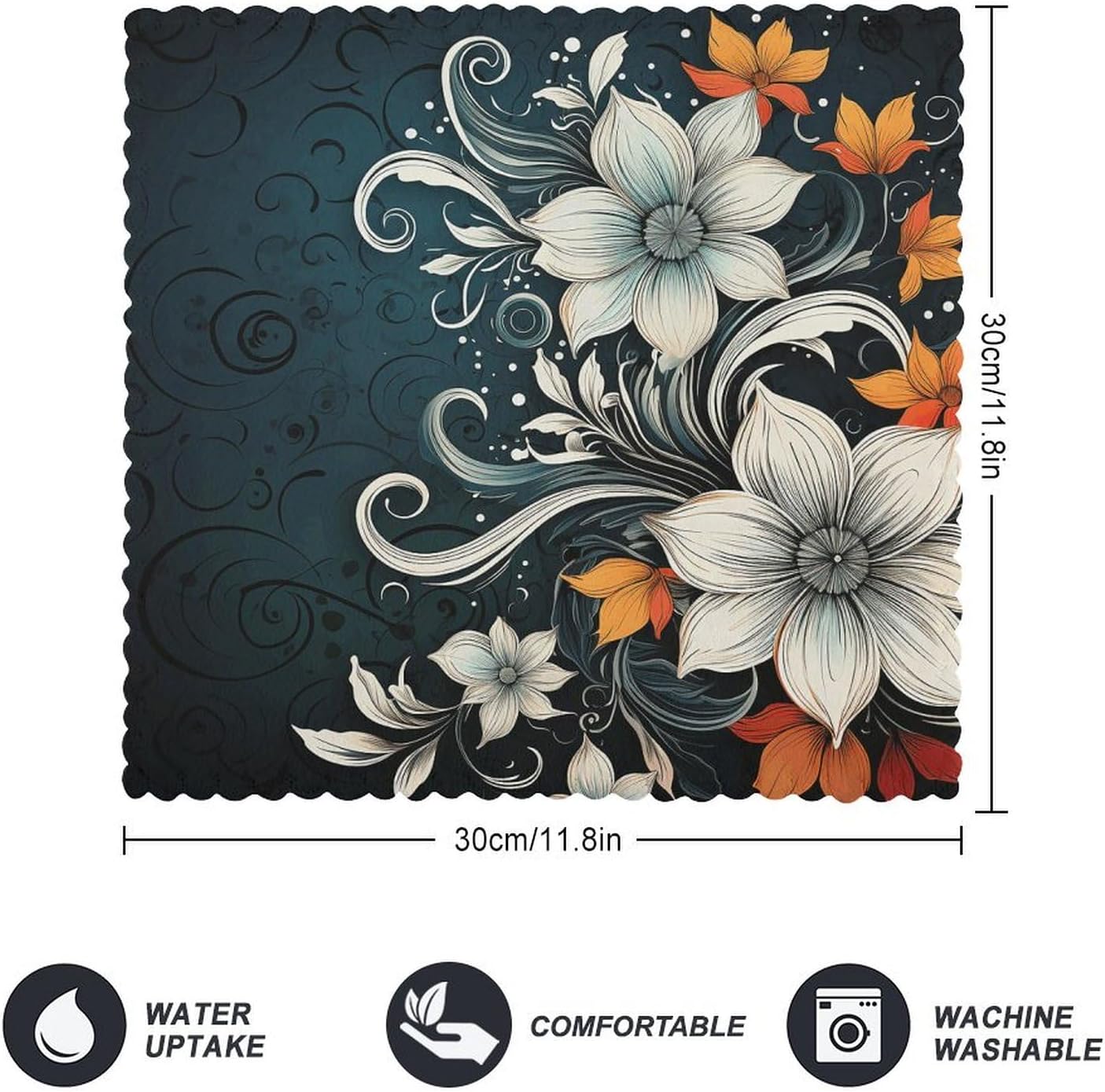 Novelty Boho Abstract Flowers Dish Cloth Absorbent Quick Drying Dishcloth Cleaning Rags Reusable Dish Towels for Surfaces Counters Washing Kitchen Essentials 11.8" X 11.8" image 2