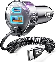 LISEN 90W USB C Car Charger for iPhone 17/16/15 Pro Max - 45W Coiled Cable Fast Charge, Samsung S25/24 Compatible