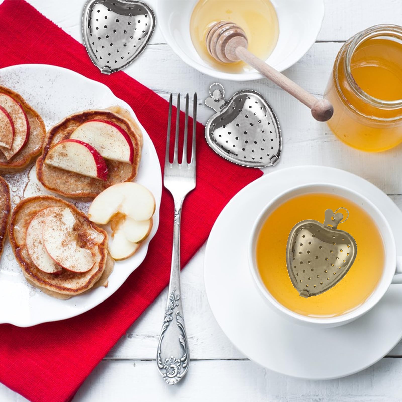 Confezione da 50 infusori da tè in acciaio inox, a forma di cuore, per foglie di tè sfuse, infusore a intervalli di tè, filtri per tè con gancio a catena estesa per condimenti e bottiglie