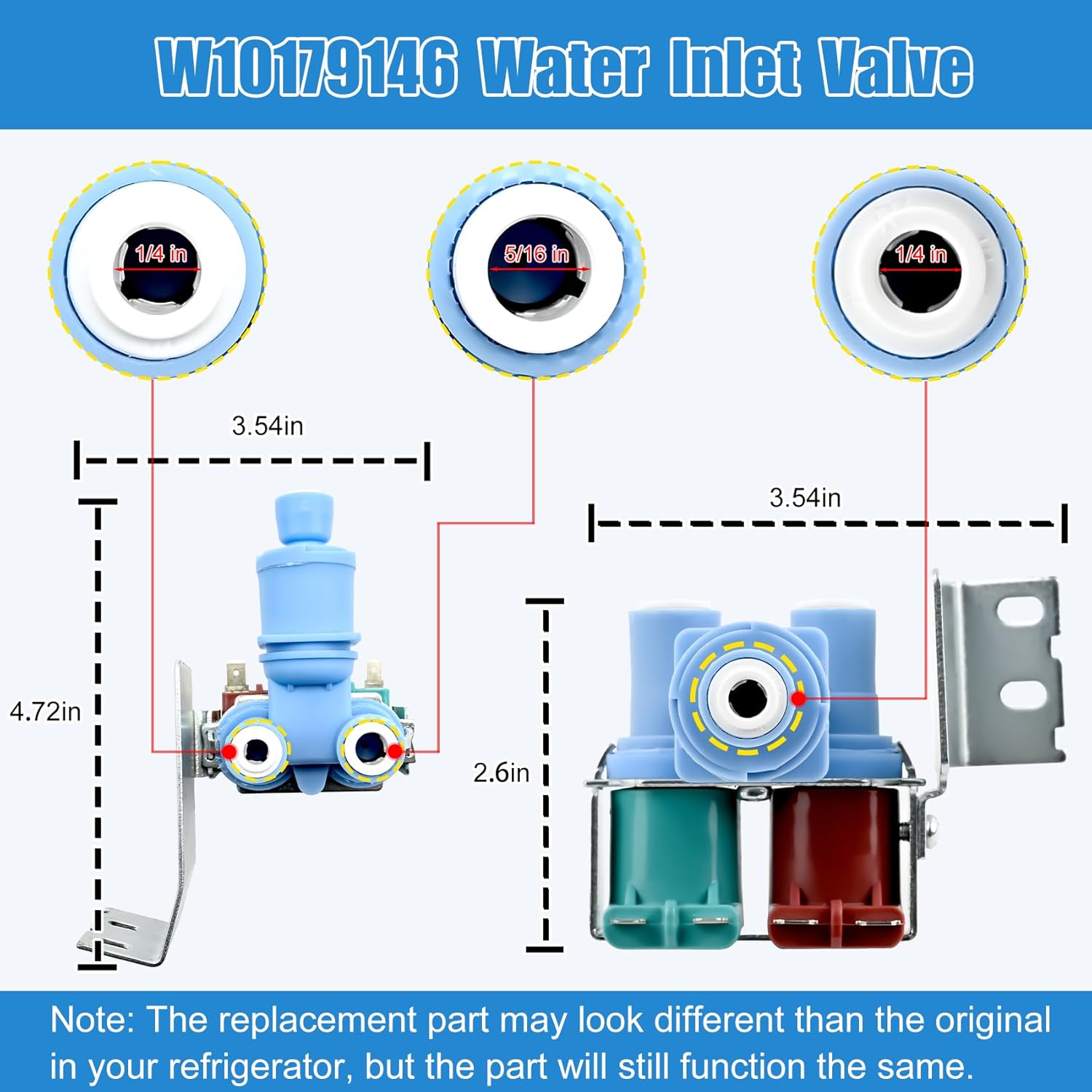 W10179146, WPW10179146 Water Inlet Valve Compatible with whirlpool, kenmore, maytag, amana, kitchen aid and ikea Refrigerator(not all models), Replacement: W10155357, 1546655, AP6016381, PS11749668