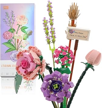 MEIEST Mini Building Blocks Flower Bouquet Plant Model Set,Creative Artificial Flowers Botanical Collection Construction Building Bricks Toy for Kids,Eternal Flowers Home Decor Romantic