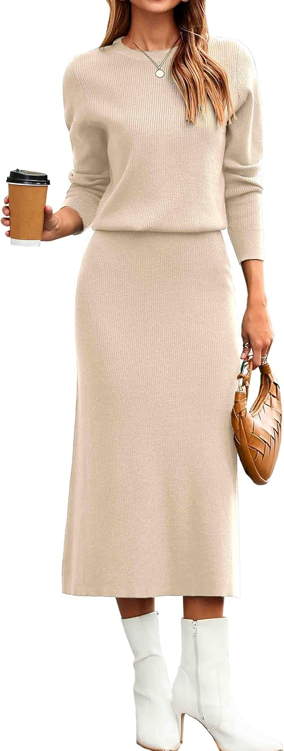 Glamaker Womens 2 Piece Skirt Sets Fall Long Sleeve Sweater Dress Casual Knit Midi Dress Travel Outfits Winter Clothes 2025
