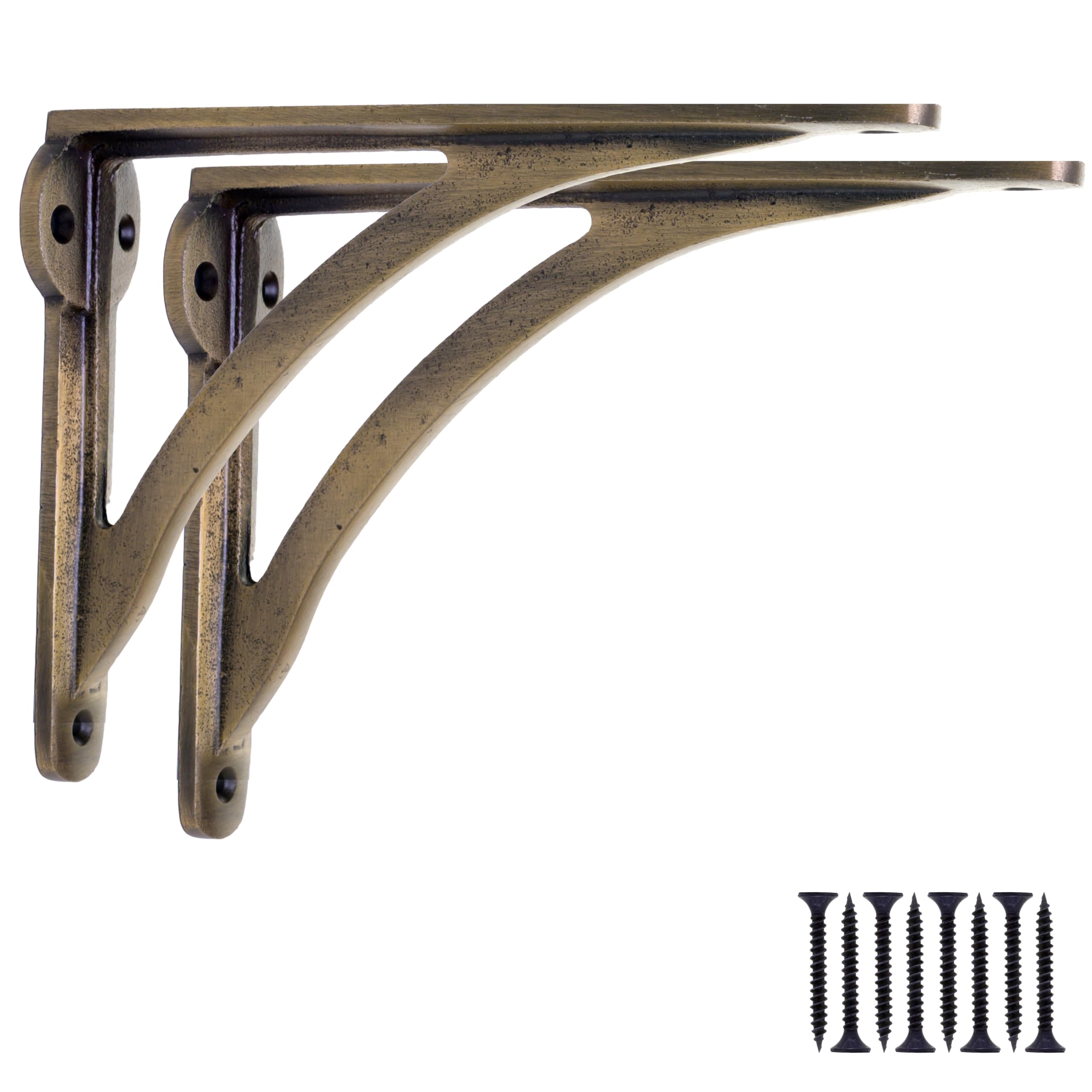 EDUWURXS Ironbridge Cast Iron Antique Brass Shelf Brackets | Heavy Duty Wall Brackets for Shelves | Rustic Supports for Kitchen, Living Room & Outdoor | 5.5x7 (Pack of 2)