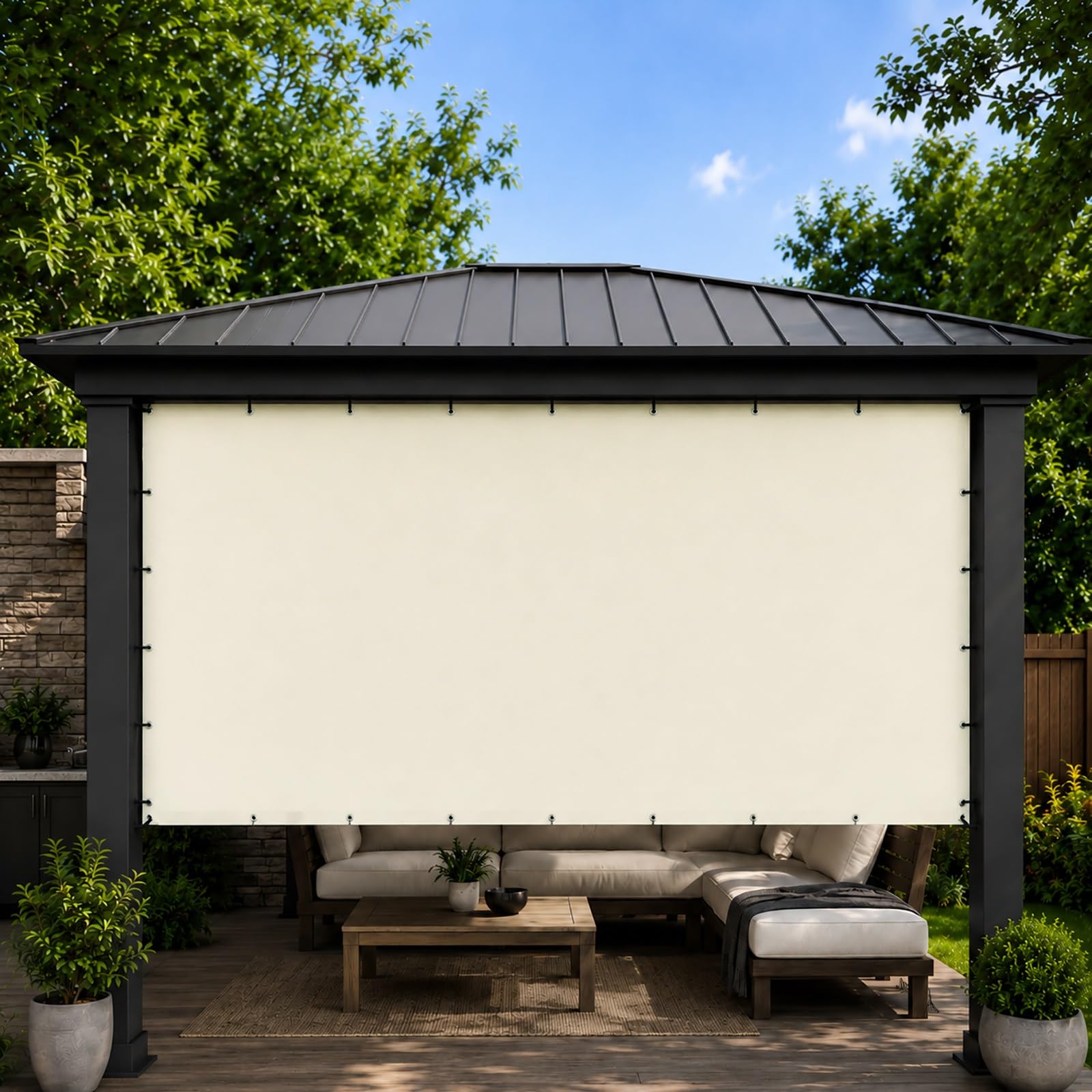 Voile d'ombrage Imperméable 140 x 220 cm 98% UV Protection PES Résistant à l'eau Rectangulaire Protection Solaire Durable Filet D’Ombrage Rectangulaire pour Patio Jardin, Blanc cassé