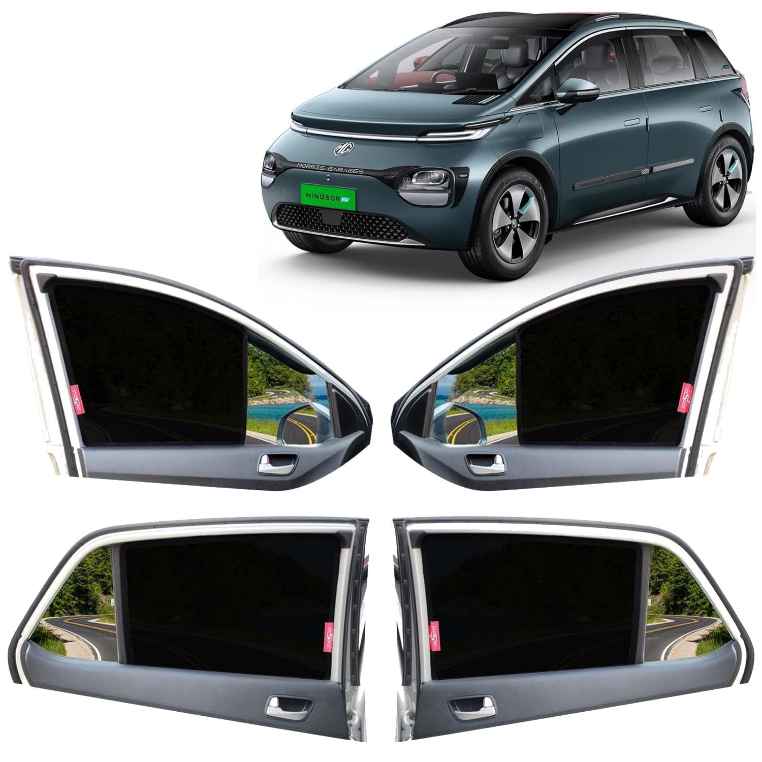 KINGSWAY Accessories Car Sun Shade Z-Black Non Magnetic Fix Type Curtains Only Compatible with Morris Garages (MG) Windsor EV Year 2024 Onwards All Model, Only Half Cut in Front Window, Pack of 4 - Image 2 thumbnail