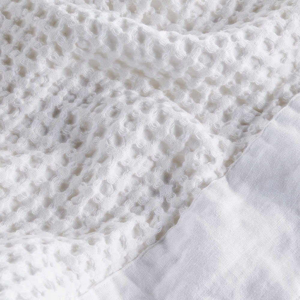 BIANCOPERLA Set Asciugamani da Bagno per Viso e ospite Nido d'Ape in Cotone e Lino Bianco Bianco