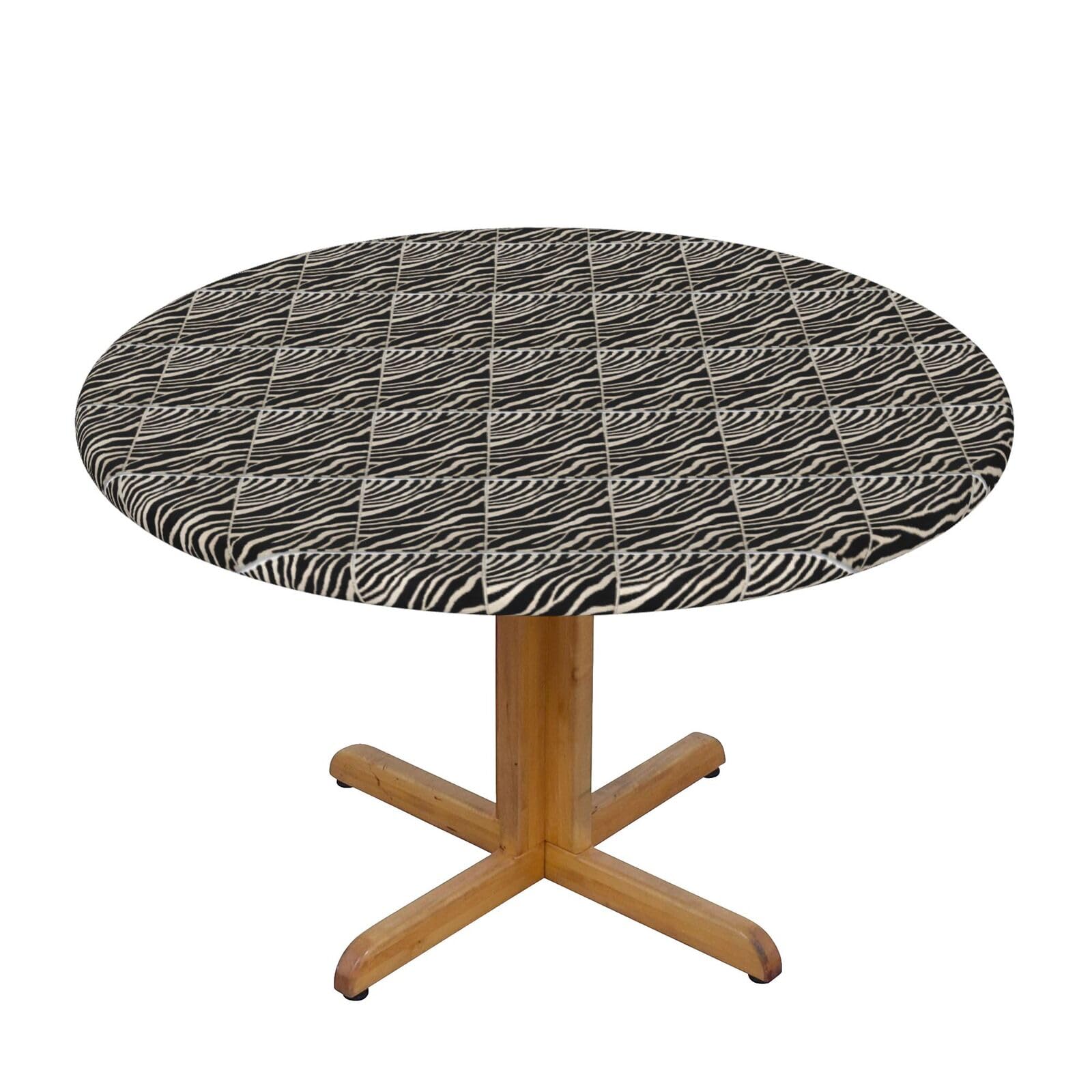 Nappe ronde ajustée élastique zèbre noir pour table de 114 à 127 cm