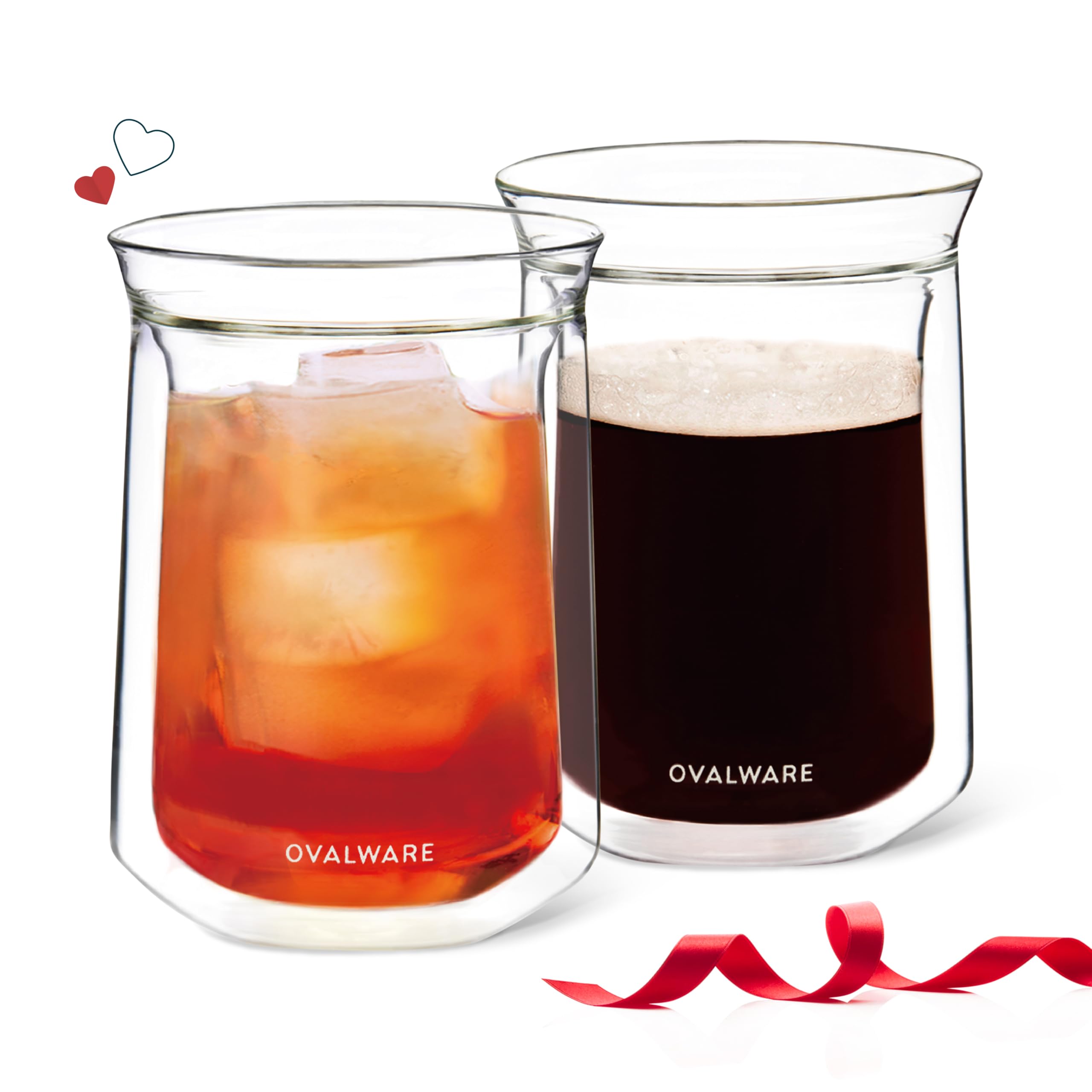 ovalware Double Wall Single Lip Insulated Glass Cup, Set of 2 (12oz / 350ml) - Borosilicate Glass For Coffee, Tea, Whiskey, Cocktails & All Beverages - Minimalistic & Durable Double-Wall Drinking Mug