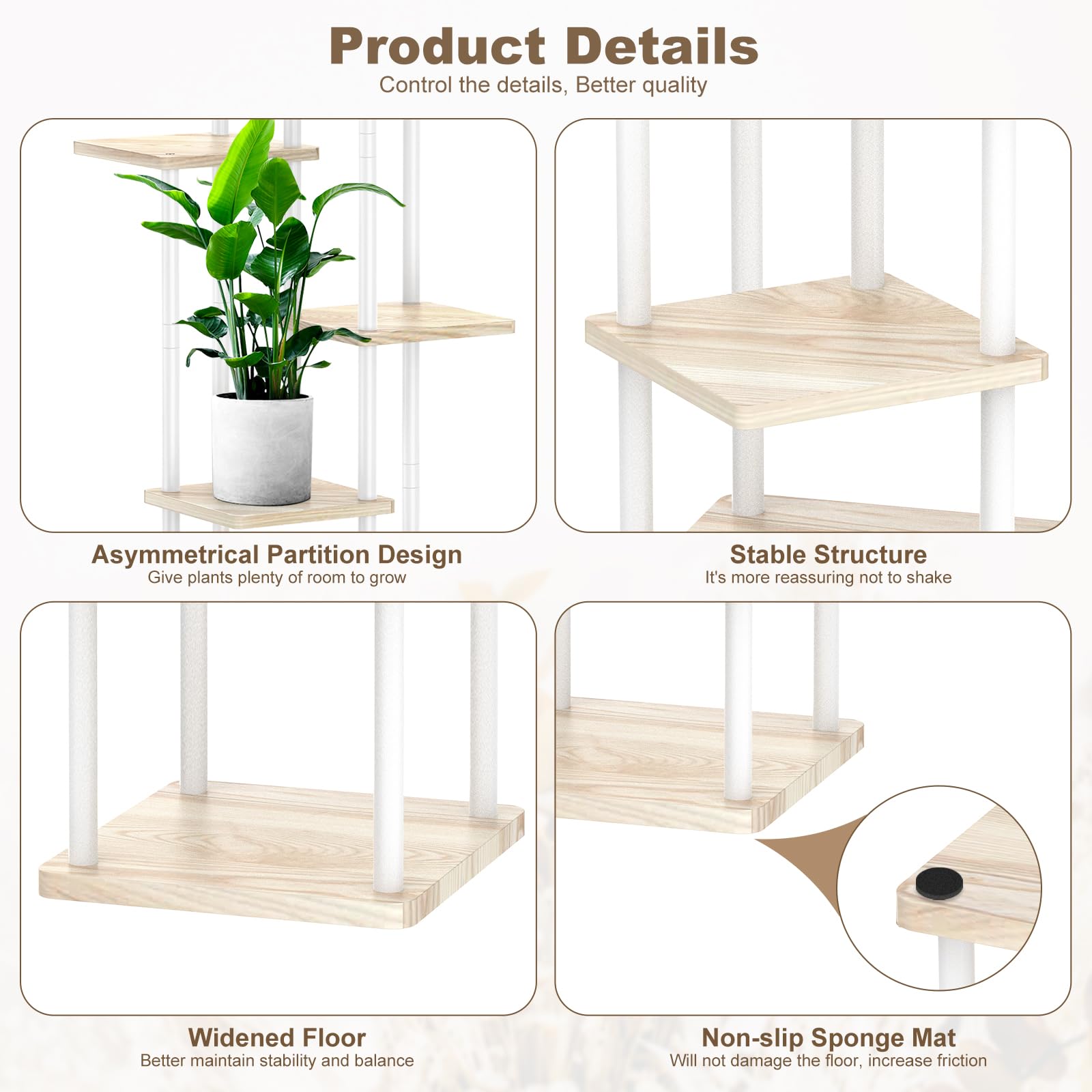 Uneedem - Supporto per piante da interni ed esterni, alto scaffale per piante multiple con 14 livelli, grande scaffale per piante in legno, per ambienti angolari, balcone, giardino, patio