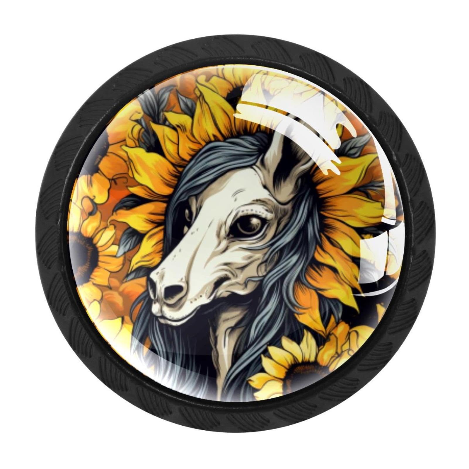 CHENZZZZ 4 Pieces Unicorn Skull Sunflower Drawer Knobs, 35mm Black Cabinet Knobs, Drawer Pulls and Knobs, Dresser Drawer Knobs, Cabinet Hardware Kitchen Cabinet Knobs