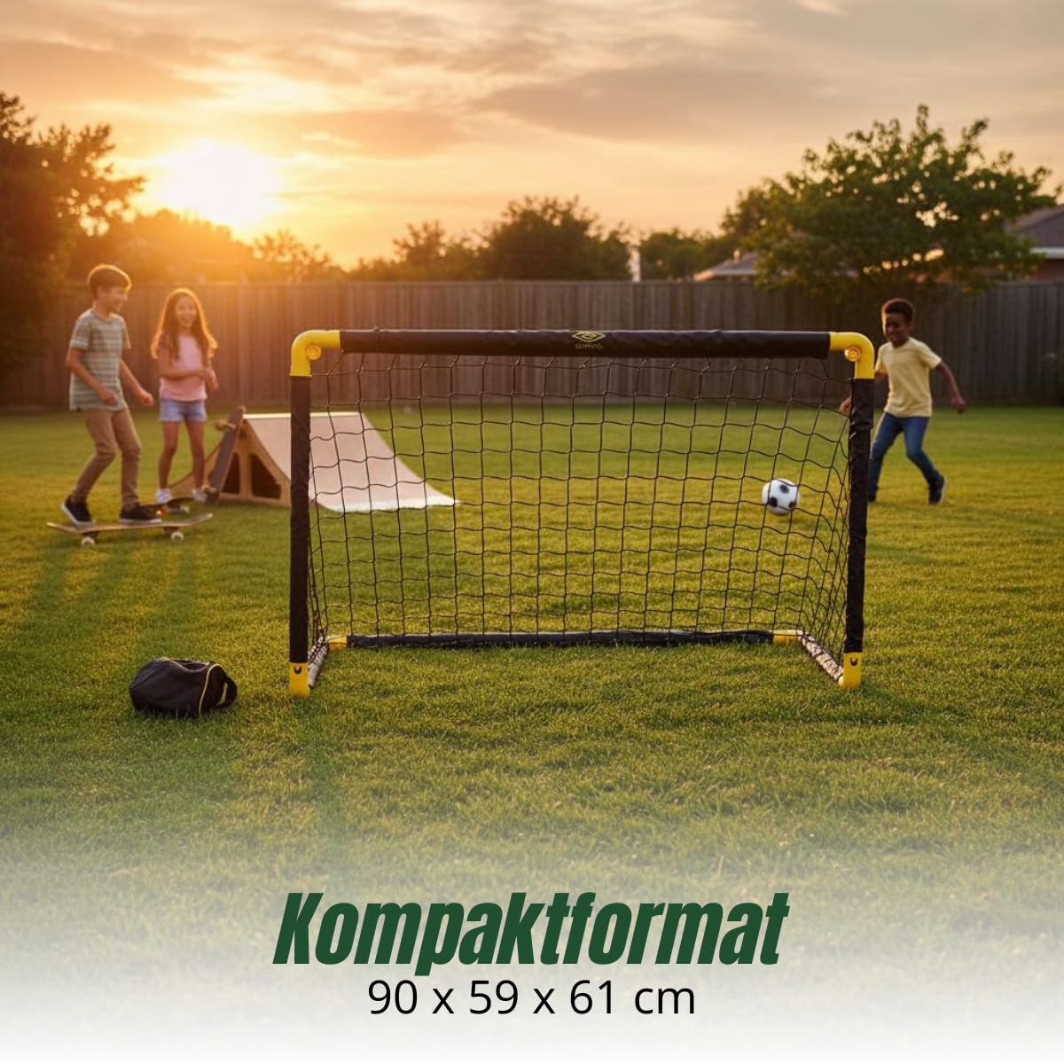 Umbro Fußballtor - Fussballtor 90 x 59 x 61 cm - Faltbares fußball Tor - Fussballtore für Garten Kinder und Erwachsene - Fussball Trainingszubehör für Innen und Außen - Metall - Schwarz/Gelb
