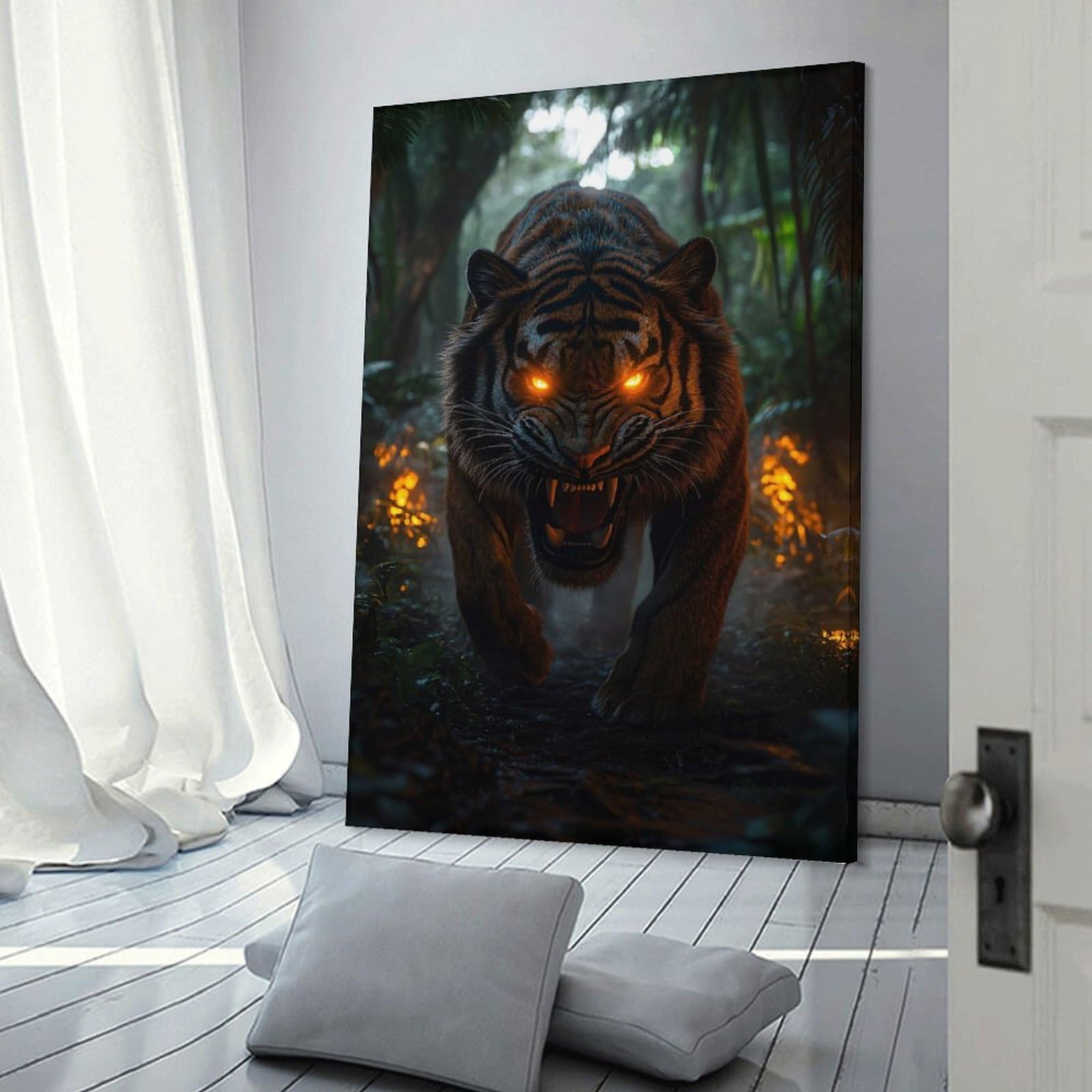 Junmoney Fierce Tiger in Jungle Room Decor Wall Art, 20x30inch(50x75cm), for Bedroom Walls, Guest Spaces Or Lounges, Stylish Decor for A Restful Room Update