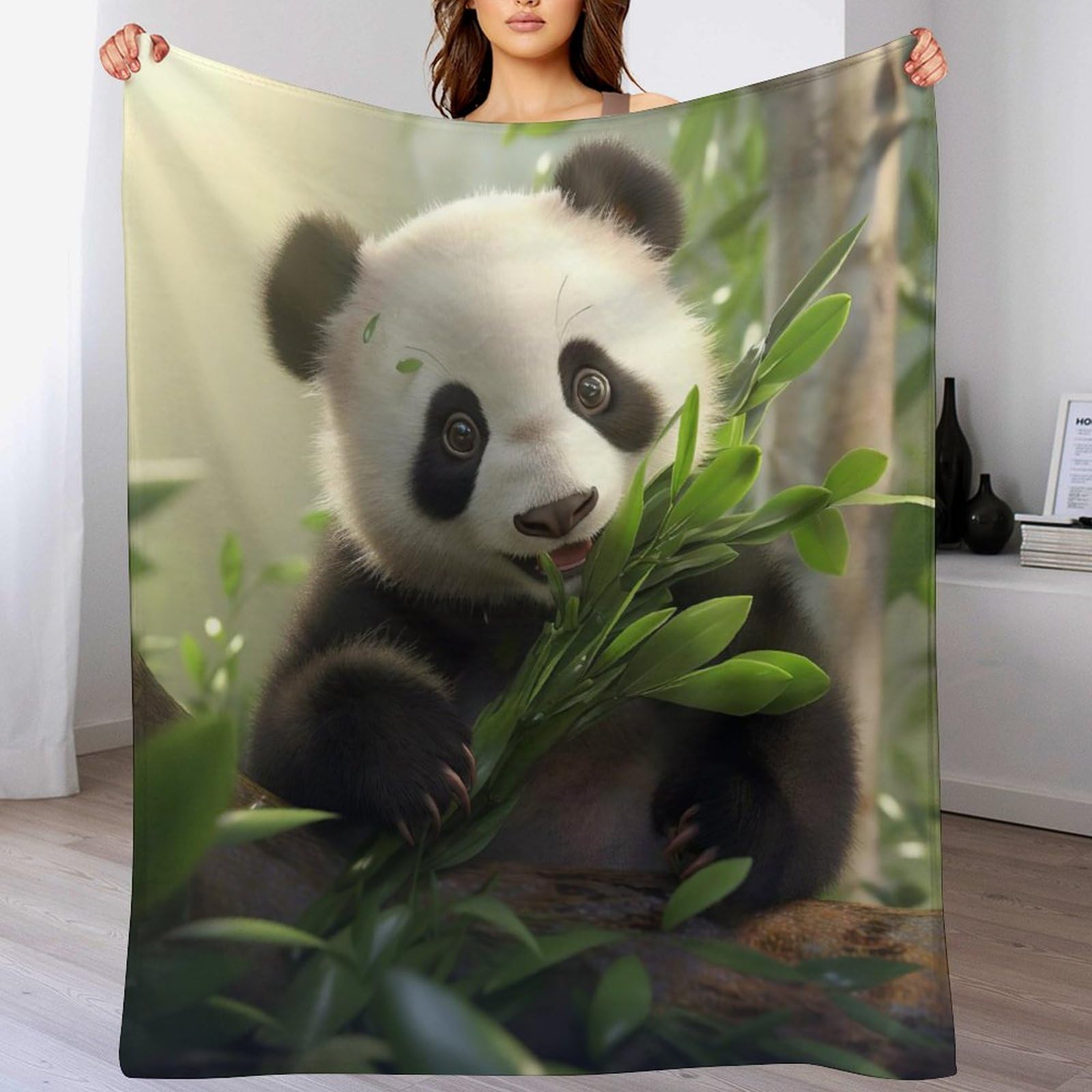 Couverture plaid polaire panda en flannel douce et chaude jeté de canapé lit 140x180cm