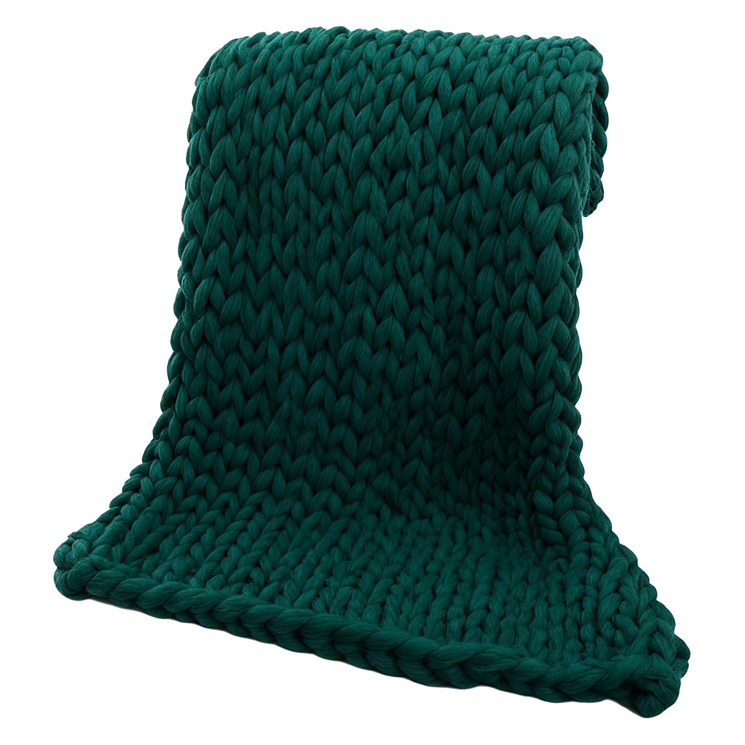 Chunky Kniat Blanket Knit Throw Hand Made Wool Knitted Blankets Bedroom Sofa Home Decor(Dark Green,50cm)