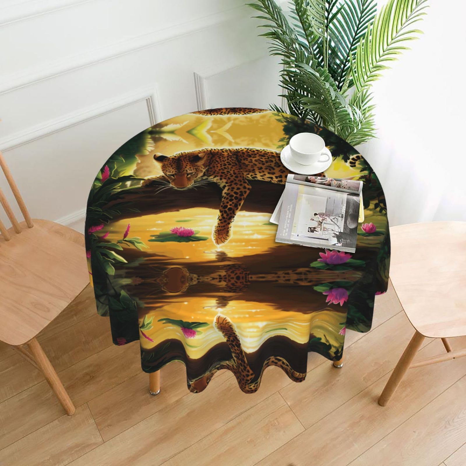 YYHHAOFA Animals Tiger Prints 60in Round Decorative Tablecloth – High-Grade Polyester Throw Cover for Dining, Parties, and Outdoor Events