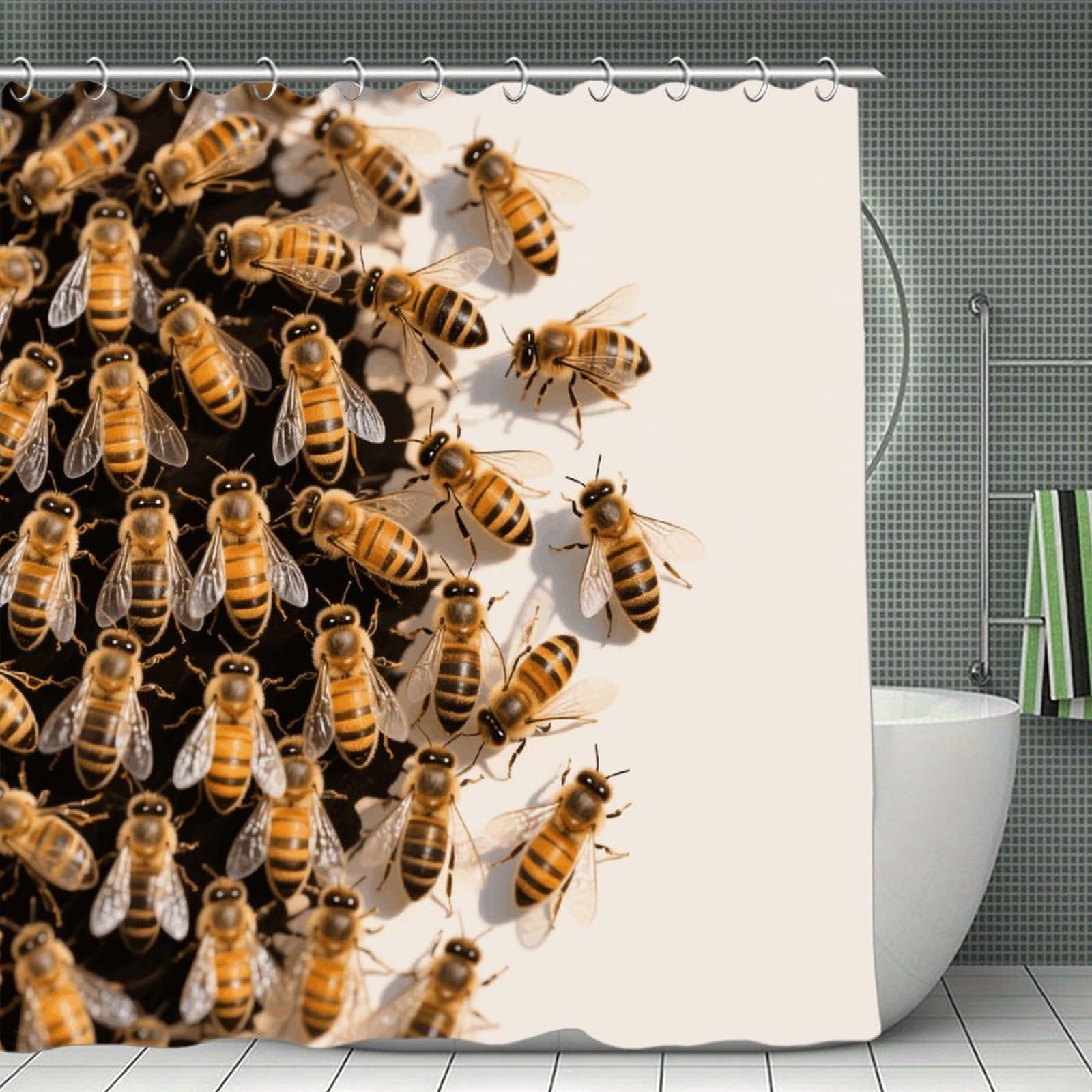 VstaDank Bees Shower Curtain Waterproof Bathroom Shower Curtain with C Type Hooks Soft Lightweight Shower Curtains Liner Washable Polyester Cloth Shower Liner 71x71 Inch