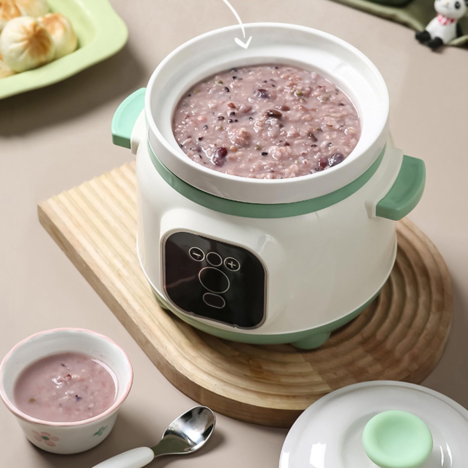 Olla para Estofado Eléctrica de 1,8 L, Olla de Cocción Lenta Eléctrica, Olla de Cerámica con Tiempo Ajustable, Mini Olla para Estofado de Cerámica con Ajustes Previos y