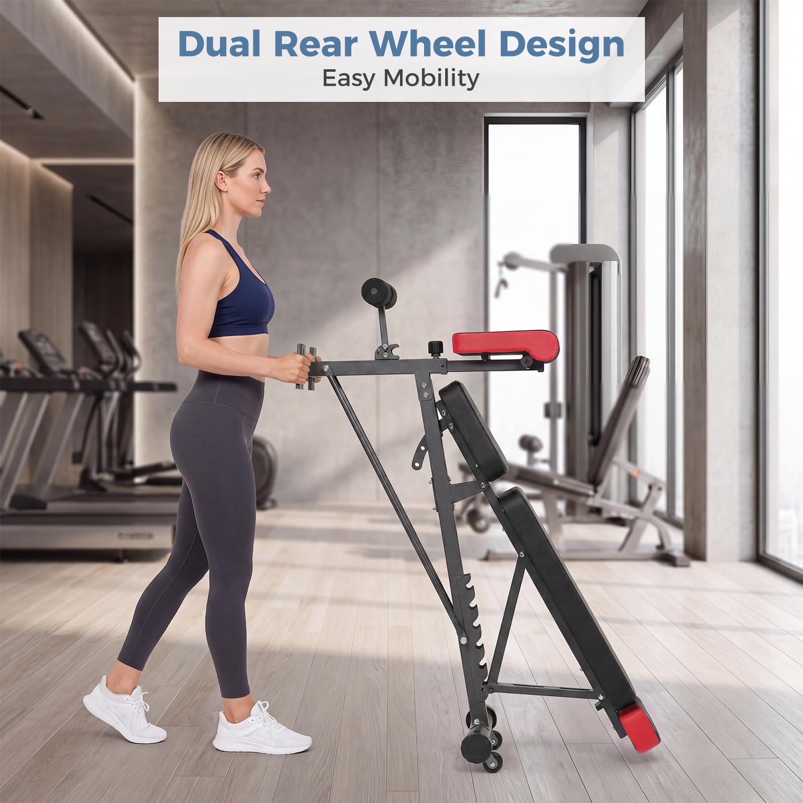 Adjustable Weight Bench, 660 LBS Workout Bench Press with 2 Wheels | Heavy Duty Chest Press Machine for Home Gym with Hyper Back Extension, for Incline Decline Sit Up Flat