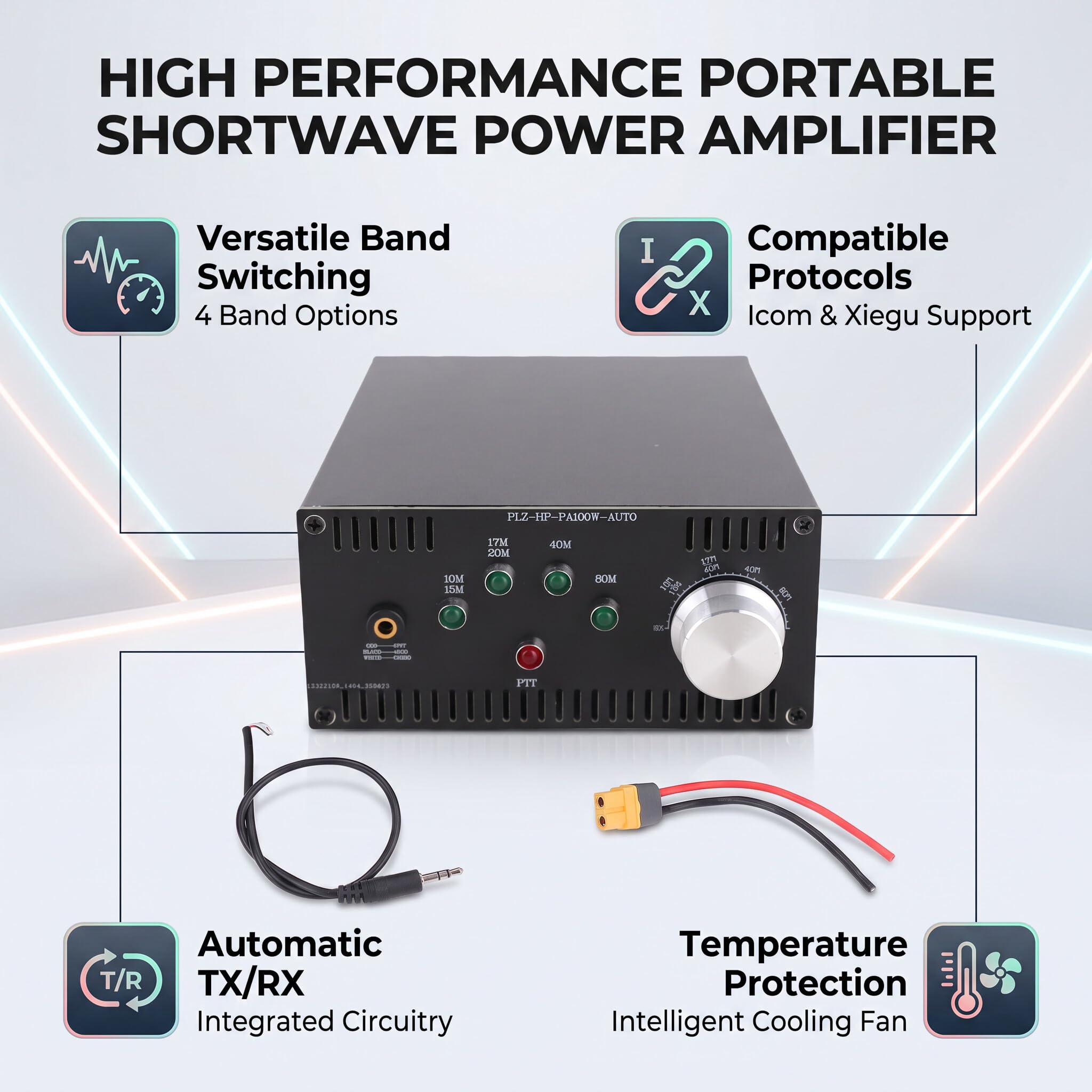 Marhynchus Amplificateur de Puissance Portable à Ondes Courtes, Sortie 80-120 W, Gamme de Fréquences 2 MHz-30 MHz avec Boîtier en Alliage D'aluminium et Ventilateur intégré, pour Bandes