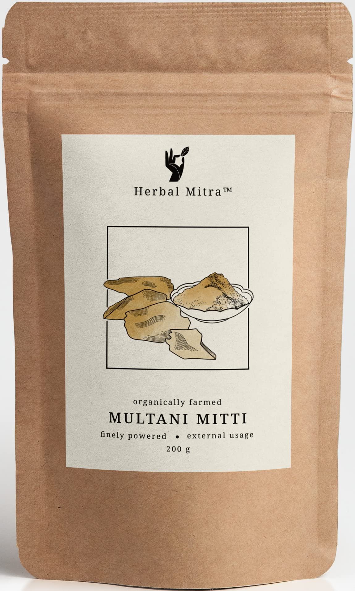 Herbal Mitra Natural & Pure Multani Mitti Powder For Face, Skin And Hair | Soothing, Nourishing, Smoothening Face | Fuller's Earth, Bentonite Clay | Eco-Friendly Paper Pouch (100 Gm)