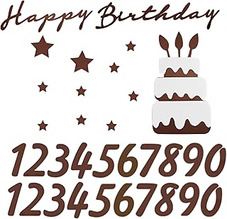 East Leaf 誕生日 飾り バースデー タペストリー ガーランド シンプル ナチュラル バナー フェルト (Happy Birhtday + Cake + 数字バナー) (コーヒー)