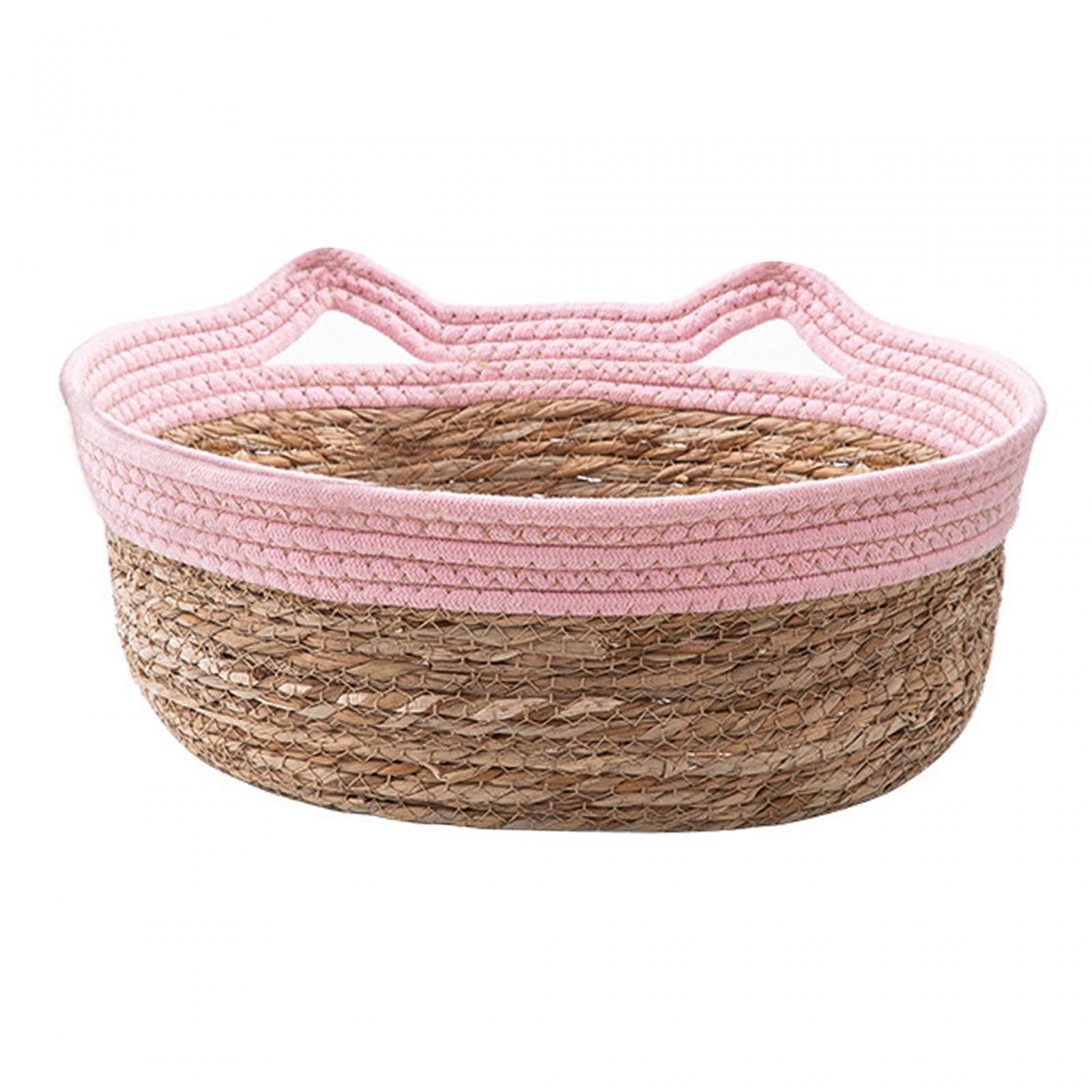 perfk Panier de Lit pour Chat Tissé à La Main, Tapis à Gratter pour Chat, Tapis D'été Rafraîchissant pour Chien, Panier à Chaton Durable, Paniers à Gratter, Rose M