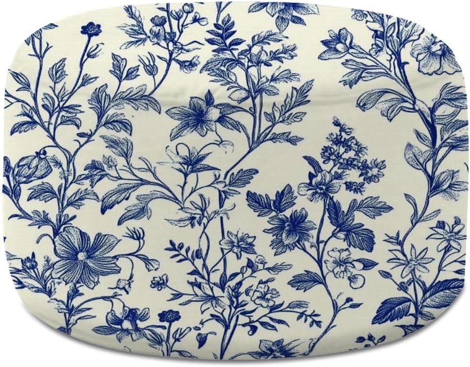 Round Pouf Ottoman Toile De Jouy Vintage Floral Seamless Pattern Foot Stool Foot Rest Floor Stool Bean Bag Chair Cotton Linen Removable Indoor Outdoor for Living Room Bedroom