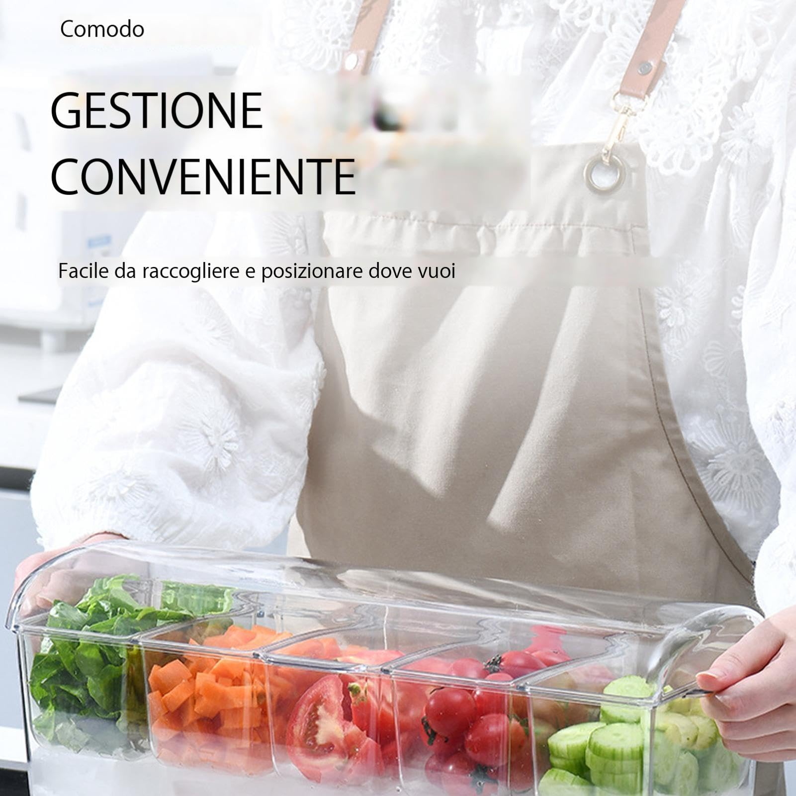 1/2 PZ Contenitore per condimenti refrigerati con 5 scomparti e coperchio | Dispensatore Di Condimenti, Vassoio Per Frutta Contorno E Condimento Porta Ingredienti Da Cucina, 19x7x6 pollici