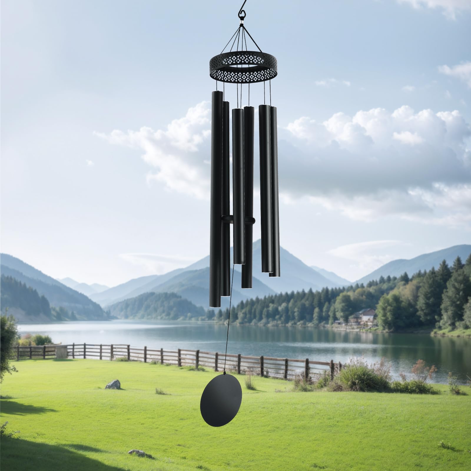 VEVOR Windspiel, 58 Zoll, Windspiel mit tiefem Ton und 6 Röhren, einzigartiges großes Gedenk-Windspiel zum Jahrestag, tolle Außendekoration für Terrasse, Veranda, Garten und Hinterhof, schwarz