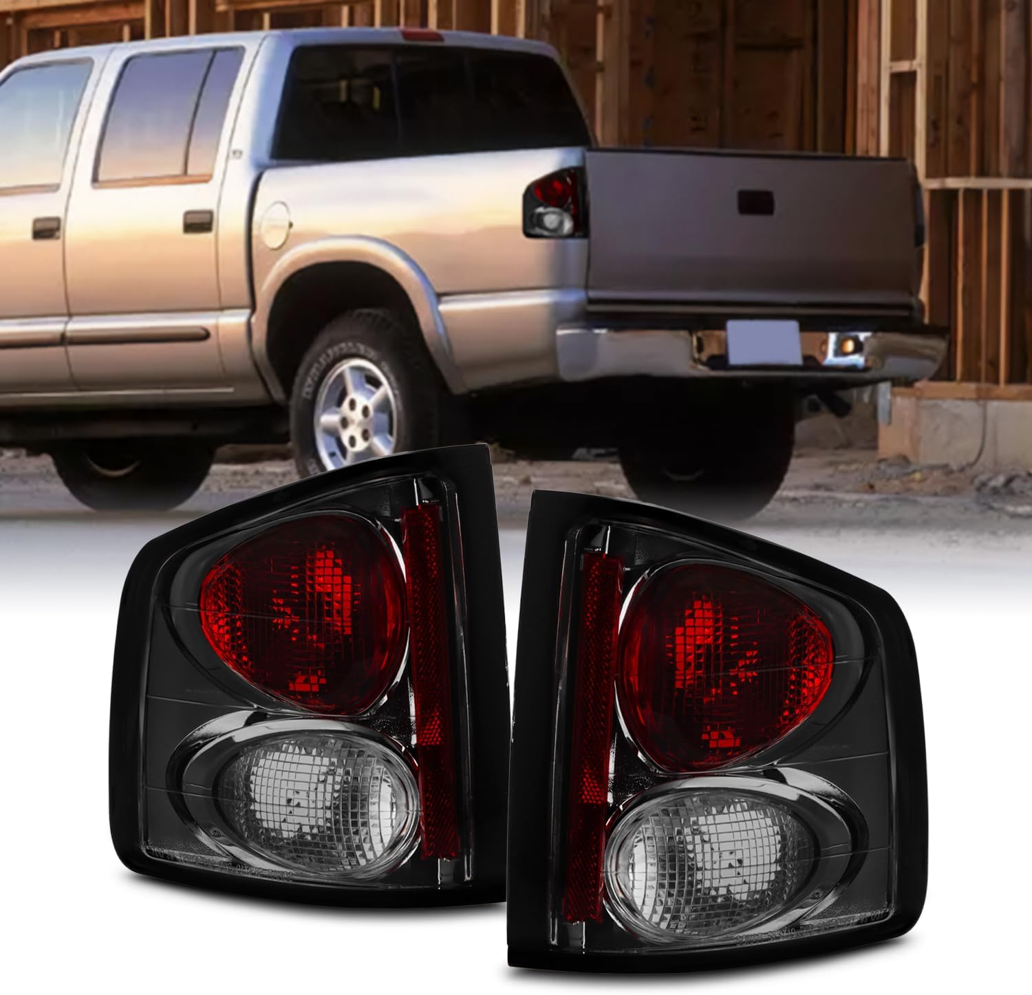 AKKON - For 94-04 Chevy S-10 GMC Sonoma 96-00 Isuzu Hombra Black Smoked Rear Tail Lights Signal Brake Lamps Smoked Left + Right