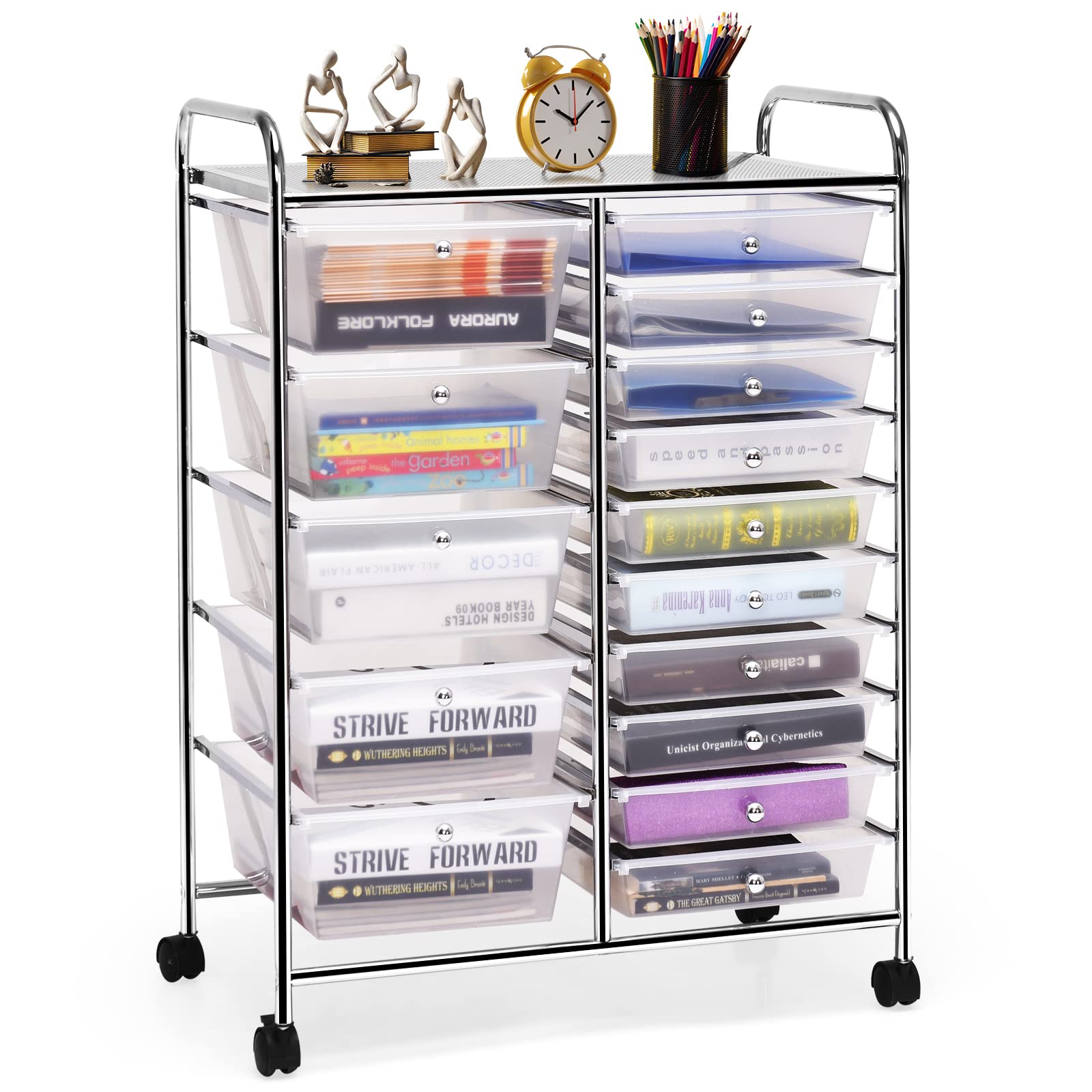 COSTWAY 15 Drawer Rolling Storage Cart, Mobile Storage Organizer