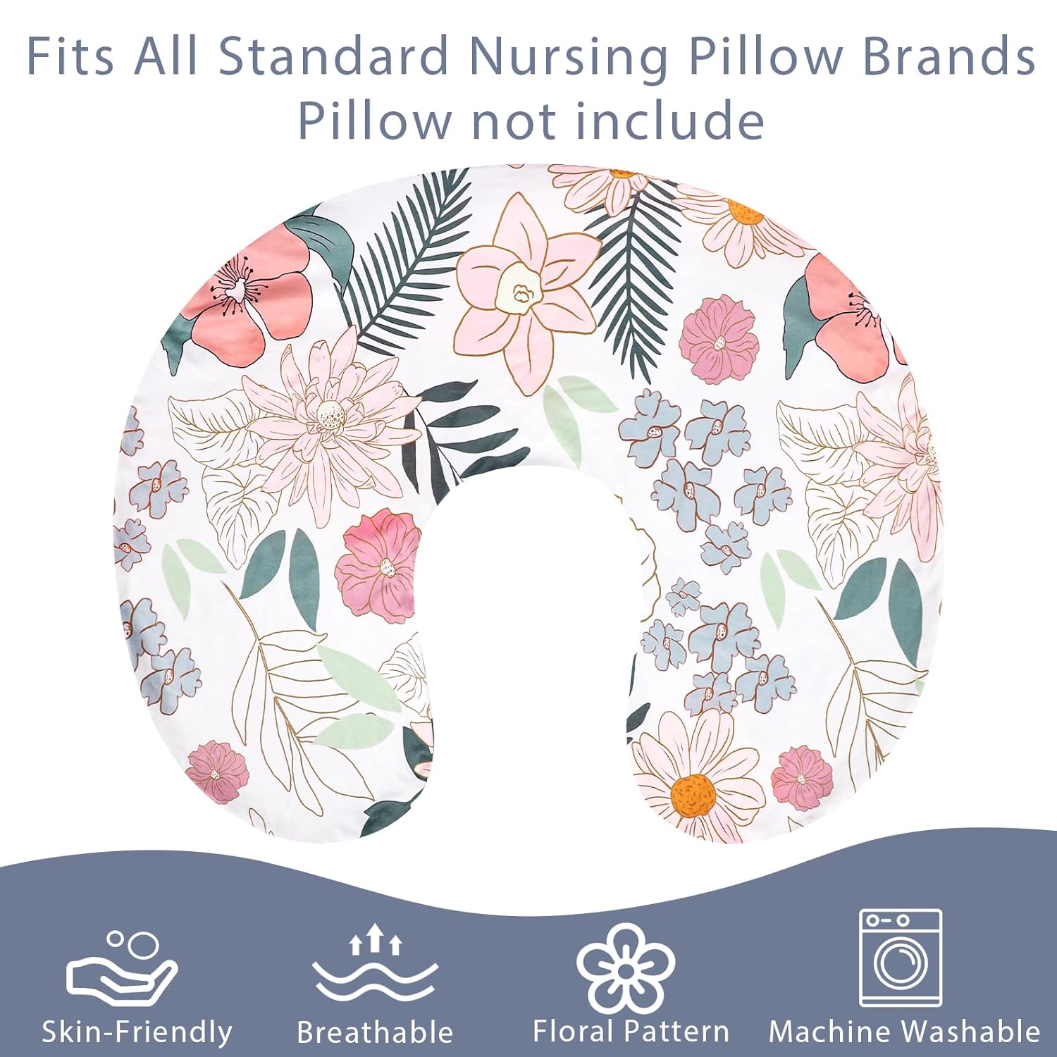 Nursing Pillow Cover for Baby Girls Boys, Breastfeeding Pillow Cover, Stretchy Removable Feeding Pillow Case for Newborns, Ultra Soft and Comfortable Nursing Pillow Slipcover, Daisy Floral - Image 4